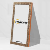 Side view of a Panoramic Copper Poster Frame Rockstar Style on a white surface leaning with the white wall.