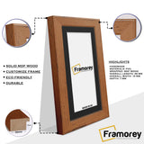 Side view of a Panoramic Size Walnut Picture Frames Handmade Wooden Poster Frames with black mount with some highlights on its material and parts.
