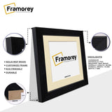 Side view of a Square Black Photo Print Frame With Ivory Mount with some highlights on its material and parts.
