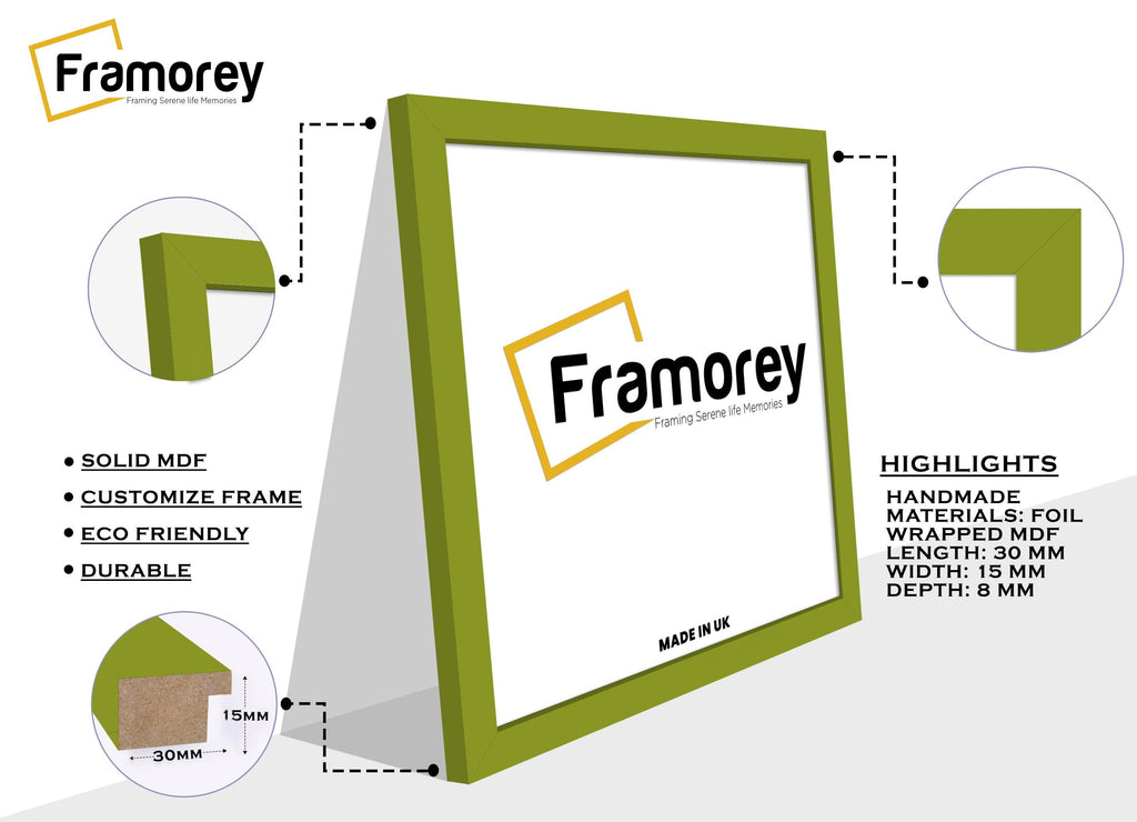 Side view of a Square Size Lime Green Picture Frame Photo Frames with some detail on its material.