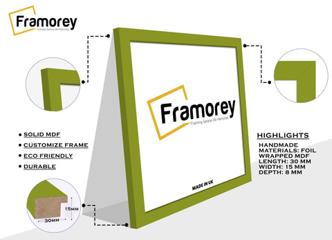 Side view of a Square Size Lime Green Picture Frame Photo Frames with some detail on its material.