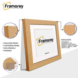 Side view of a Square Oak Photo Print Frames with white mount with some focus on some of its parts.