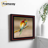 Side view of a Square Size Walnut Photo Frames hanging on a wall 