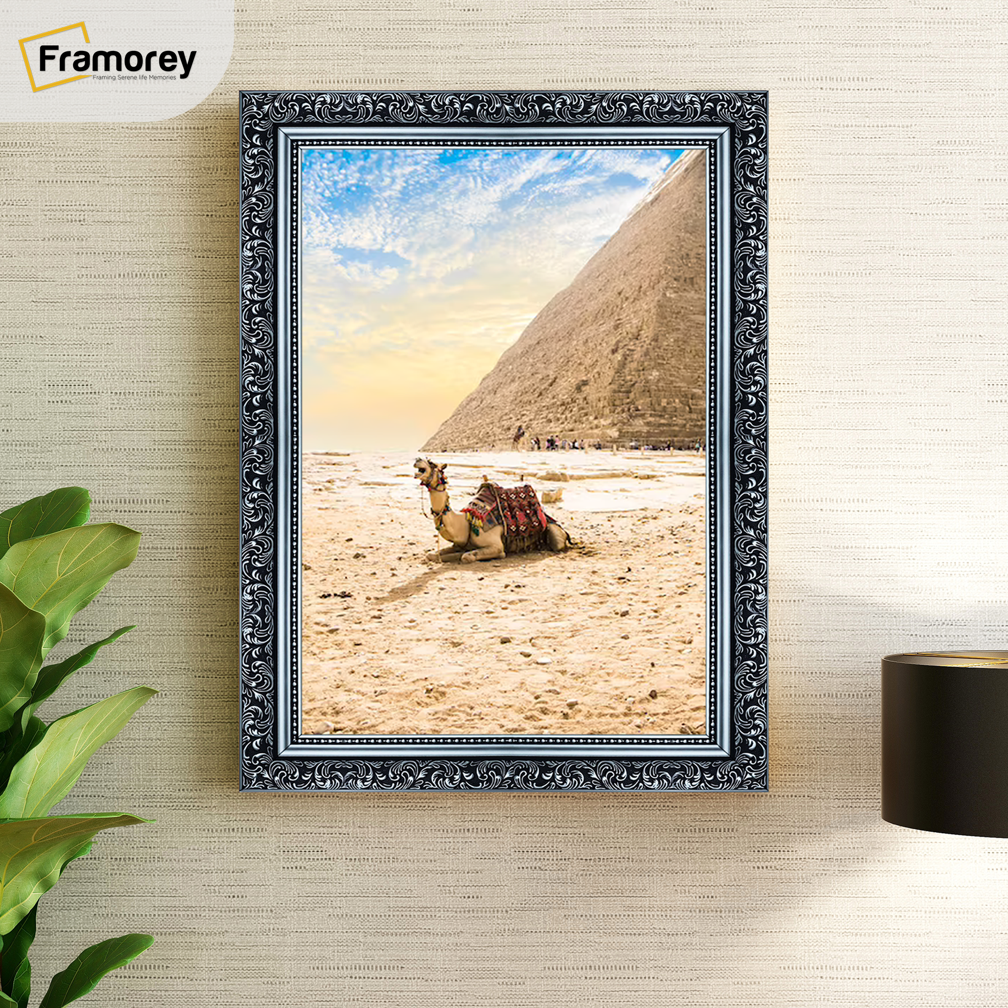 lifestyle image of a silver traditional ornate Dahlia photo frame on wall décor