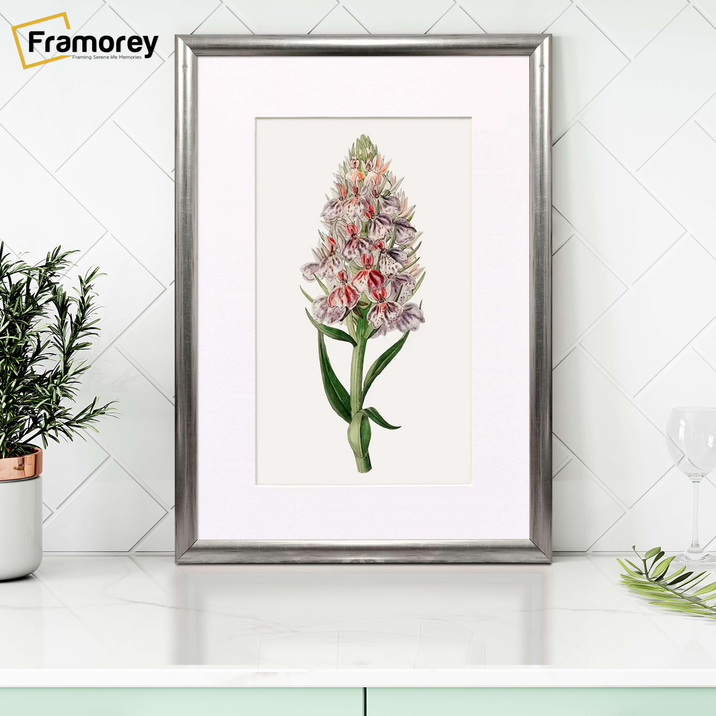 Silver Picture Frame With Mount on Table