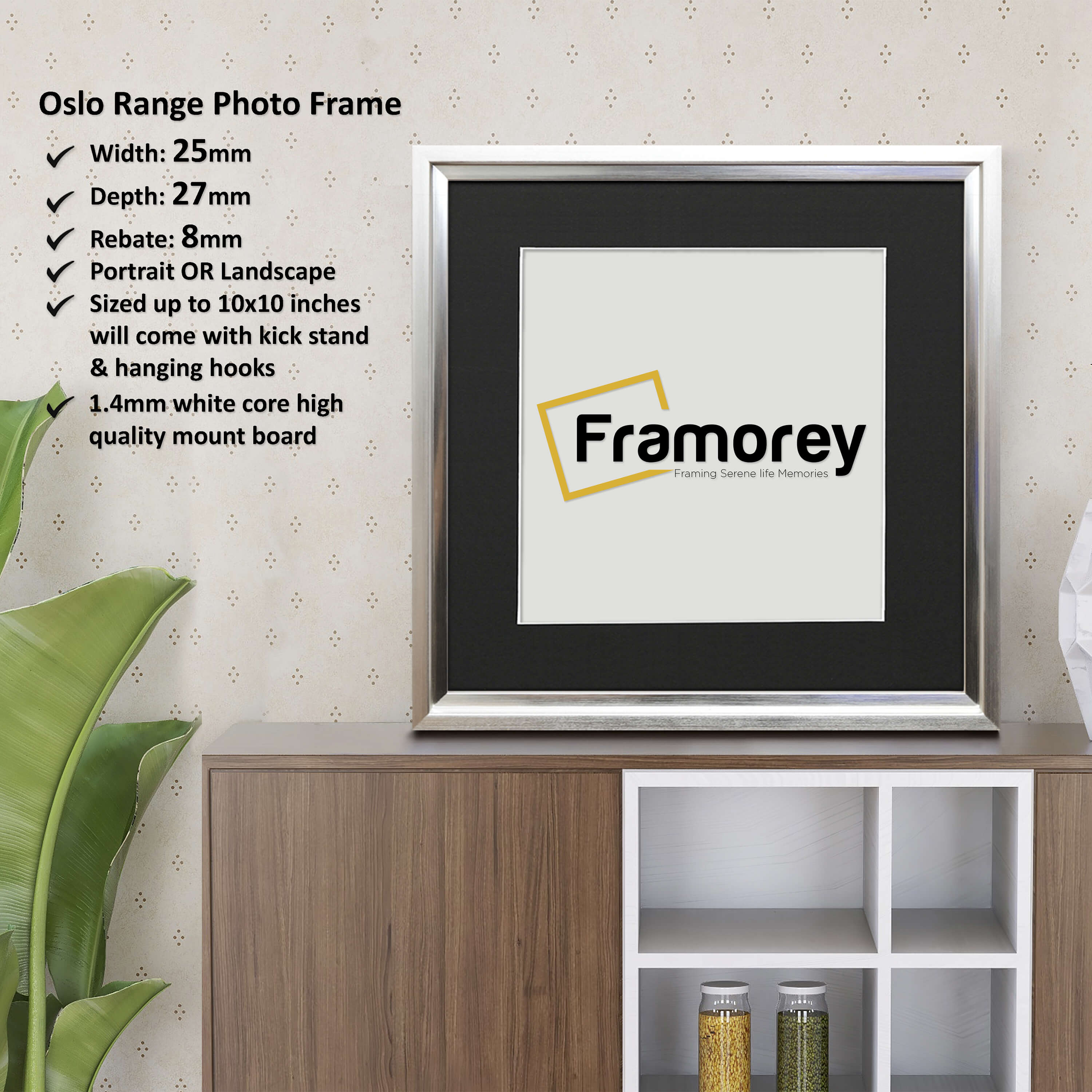 Square Size Silver Oslo Photo Frames Wall Art Frames With Black Mount
