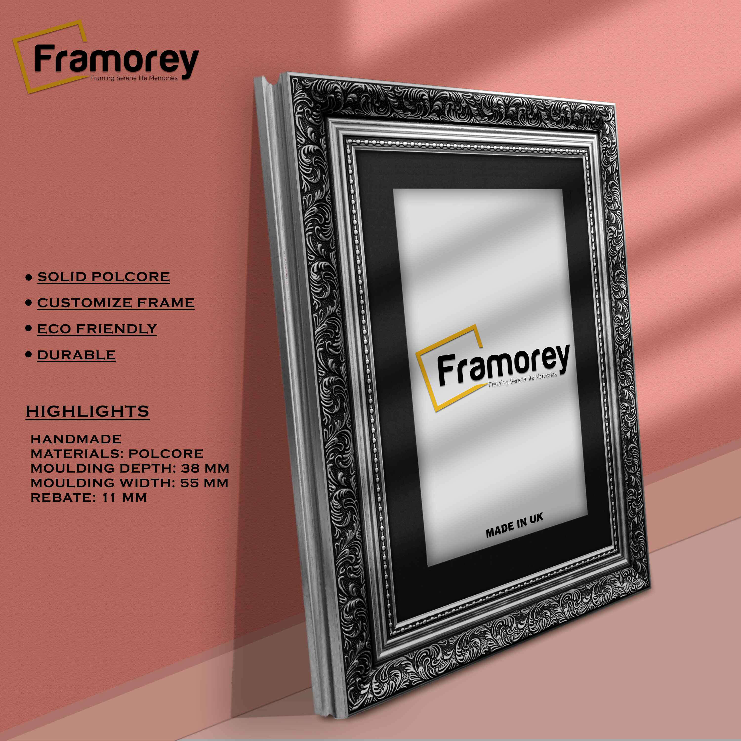 Silver Picture Frame Ornate Photo Frame Traditional Dahlia Poster Frame With Black Mount