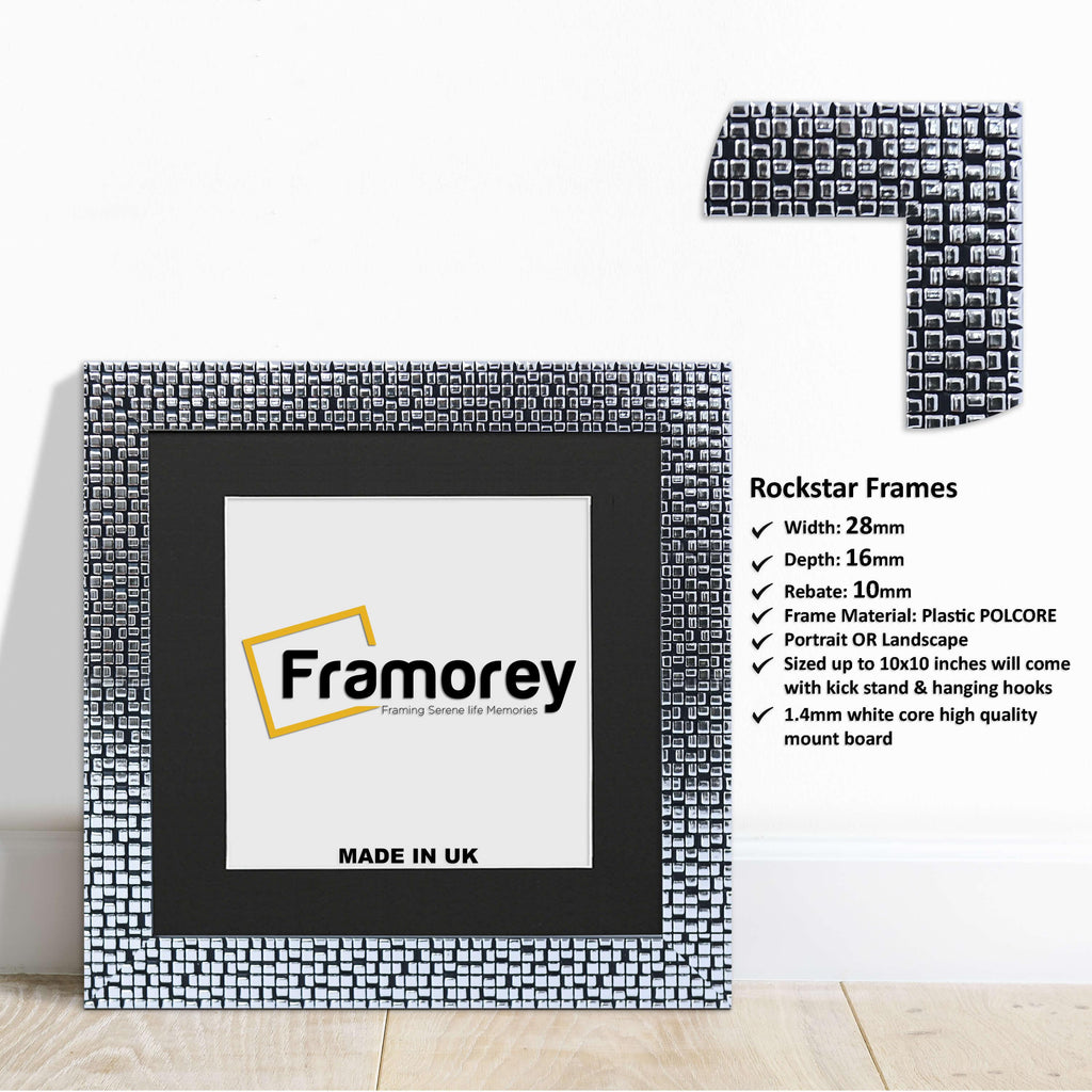 Square Size Silver Picture Frame Rockstar Style Photo Frame With Black Mount