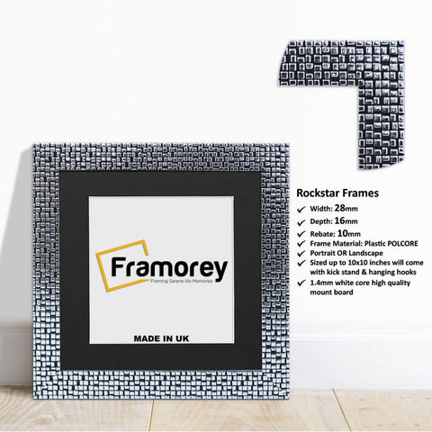 Square Size Silver Picture Frame Rockstar Style Photo Frame With Black Mount