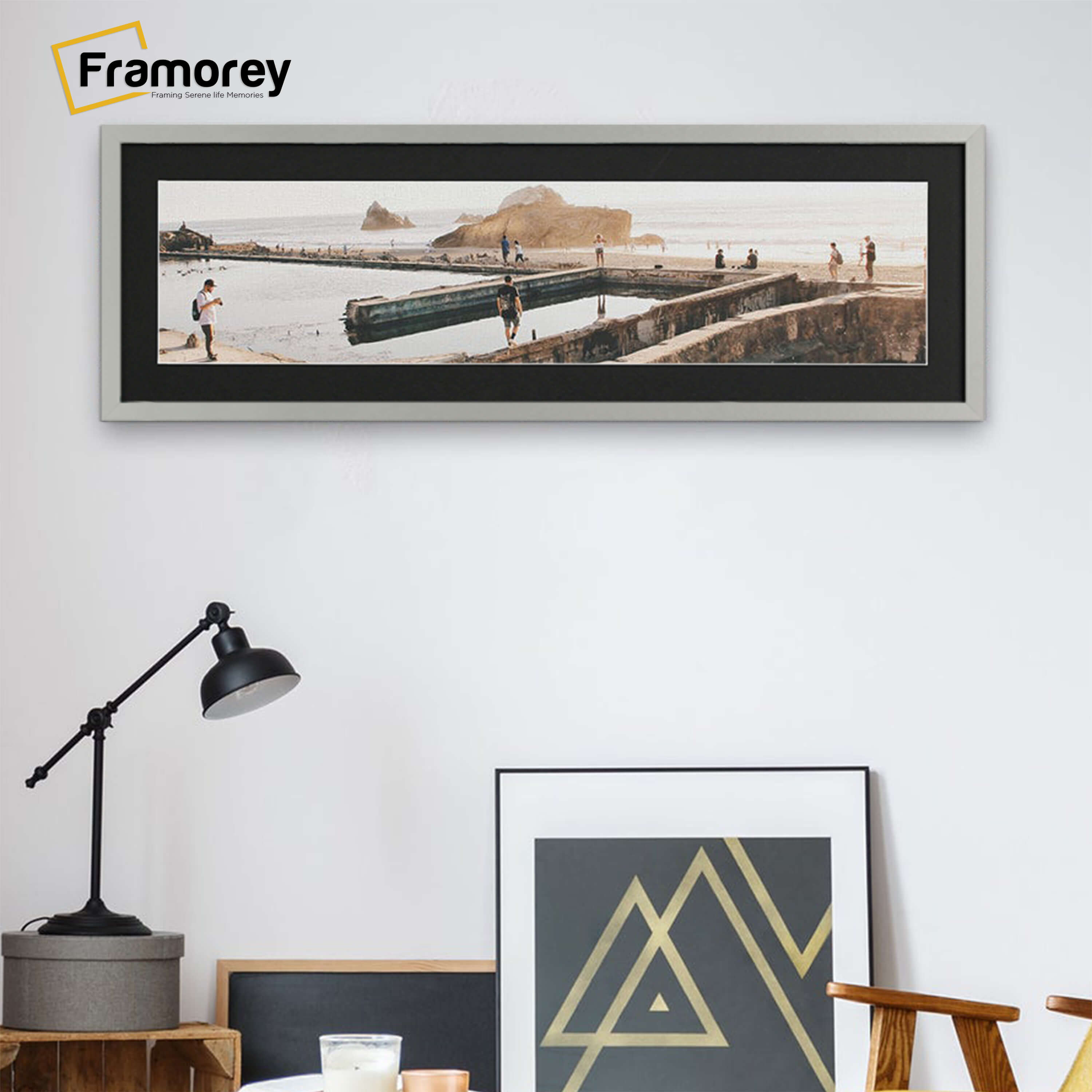 Thin Matt Panoramic Silver Picture Frames With Black Mount