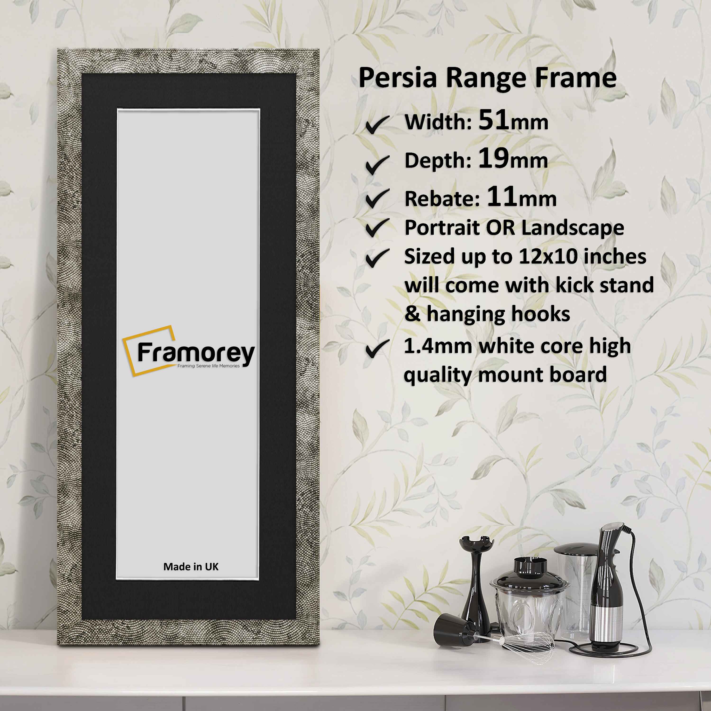 Panoramic Size Silver Picture Frame Persia Style Wall Frame With Black Mount