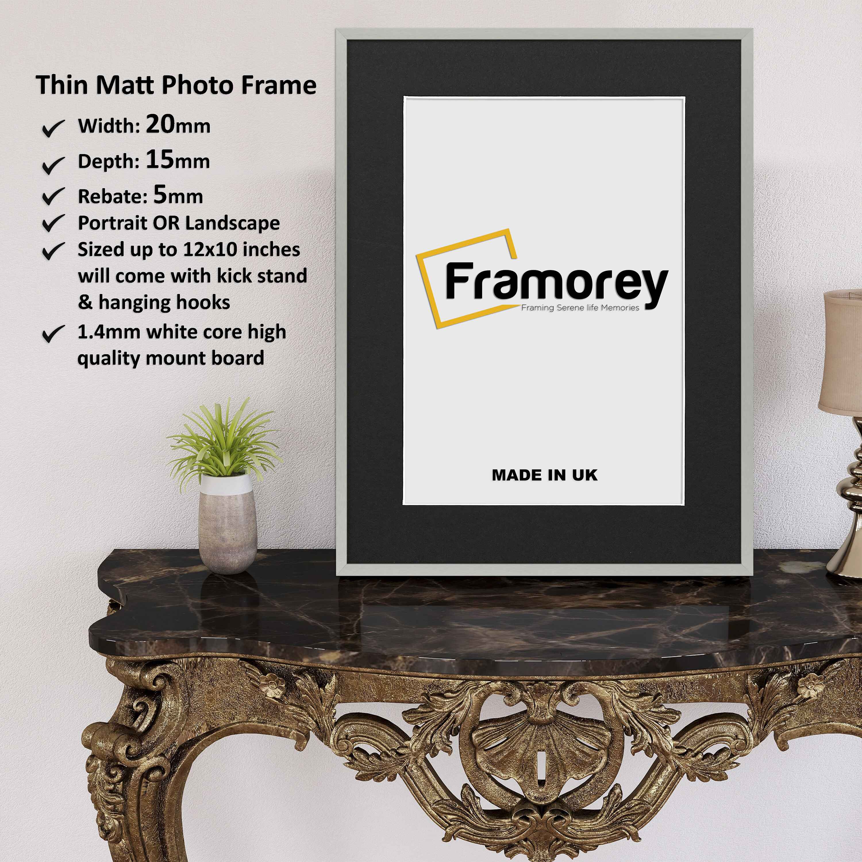 Thin Matt Silver Picture Frame With Black Mount