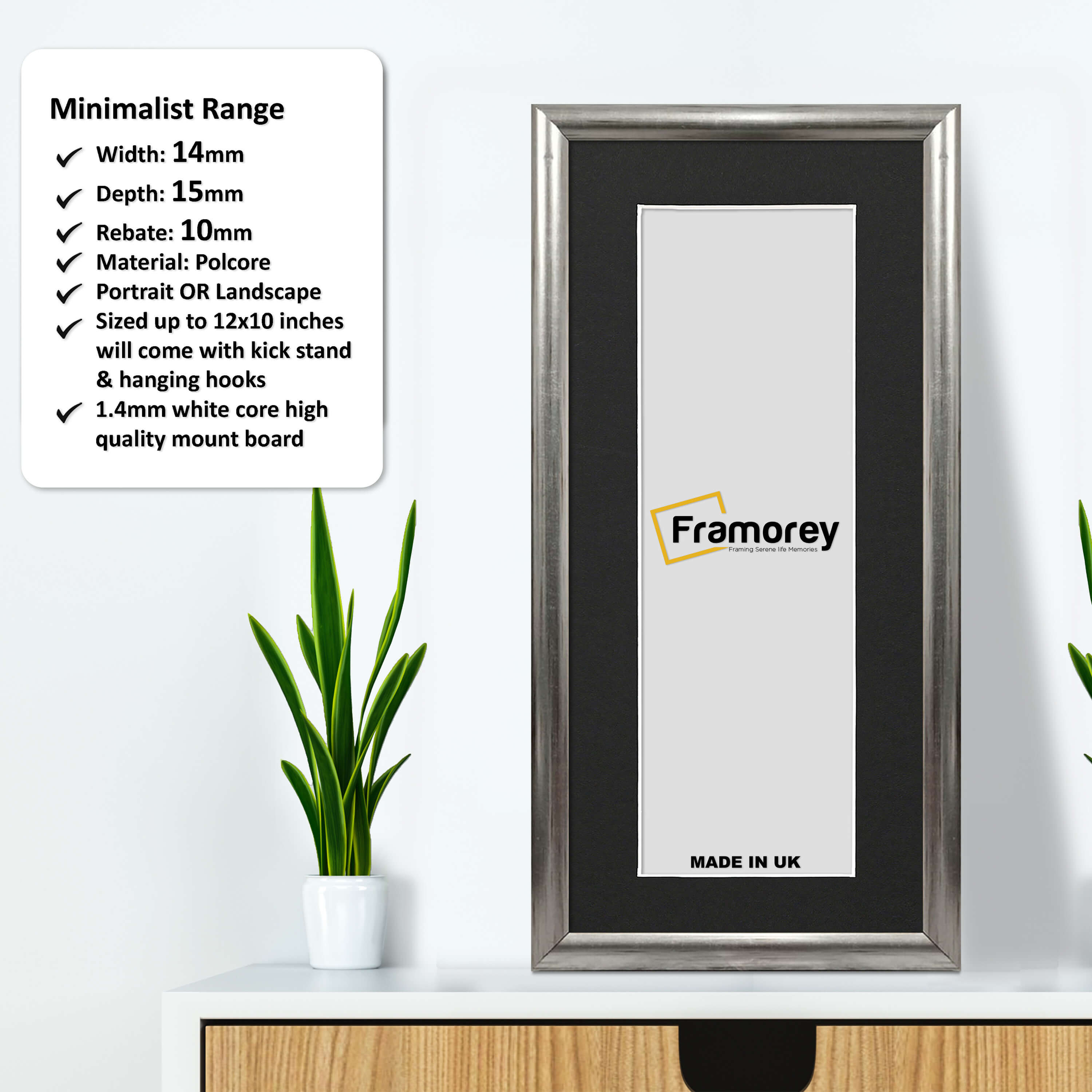 Silver Minimalist Panorama Style Poster Frame Wooden Frame With Black Mount