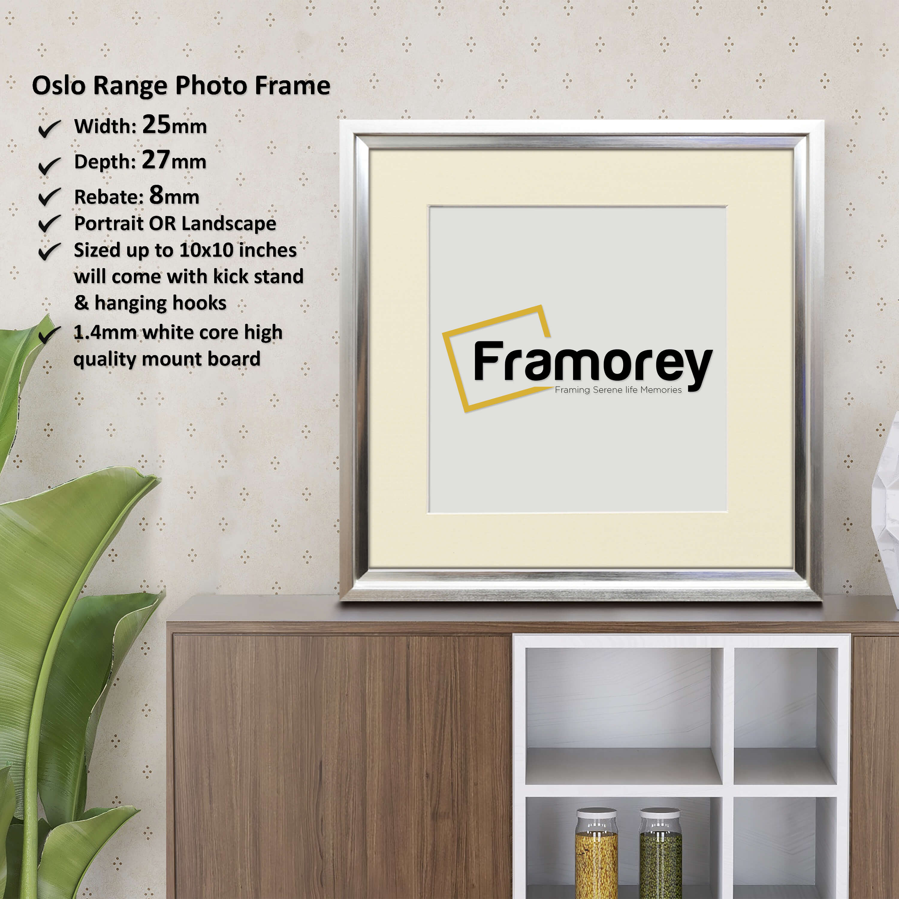 Square Size Silver Oslo Photo Frames Wall Art Frames With Ivory Mount