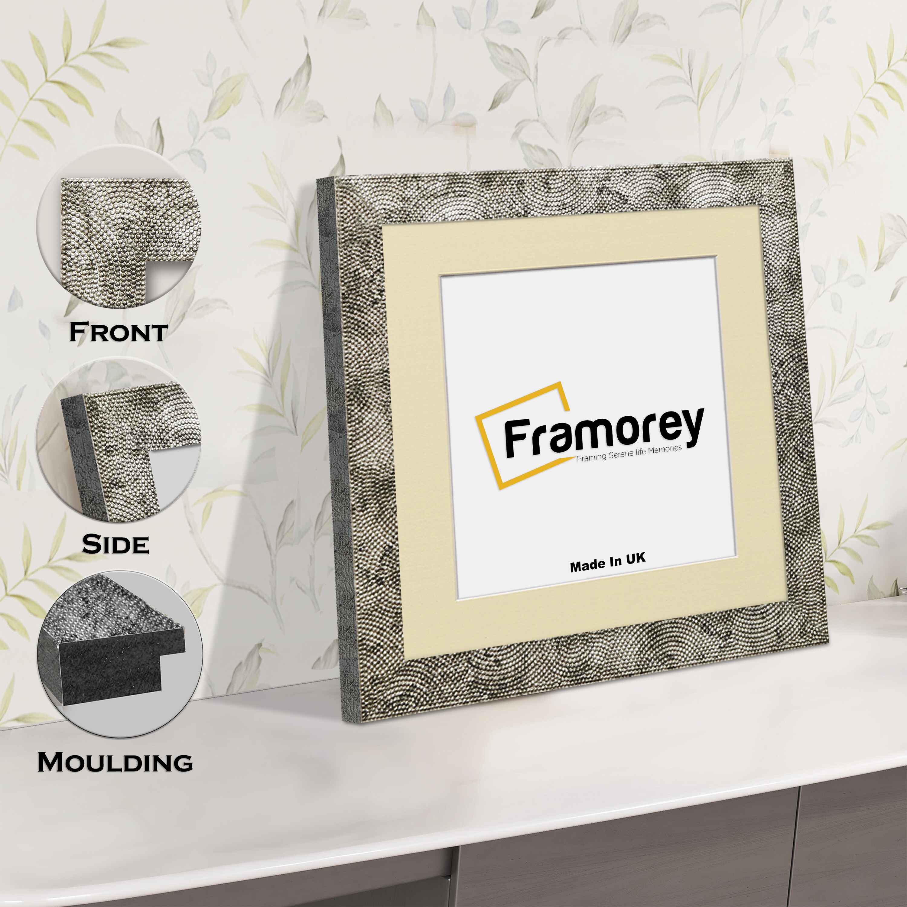 Square Size Silver Perisa Photo Frames Home Decor Frames With Ivory Mount
