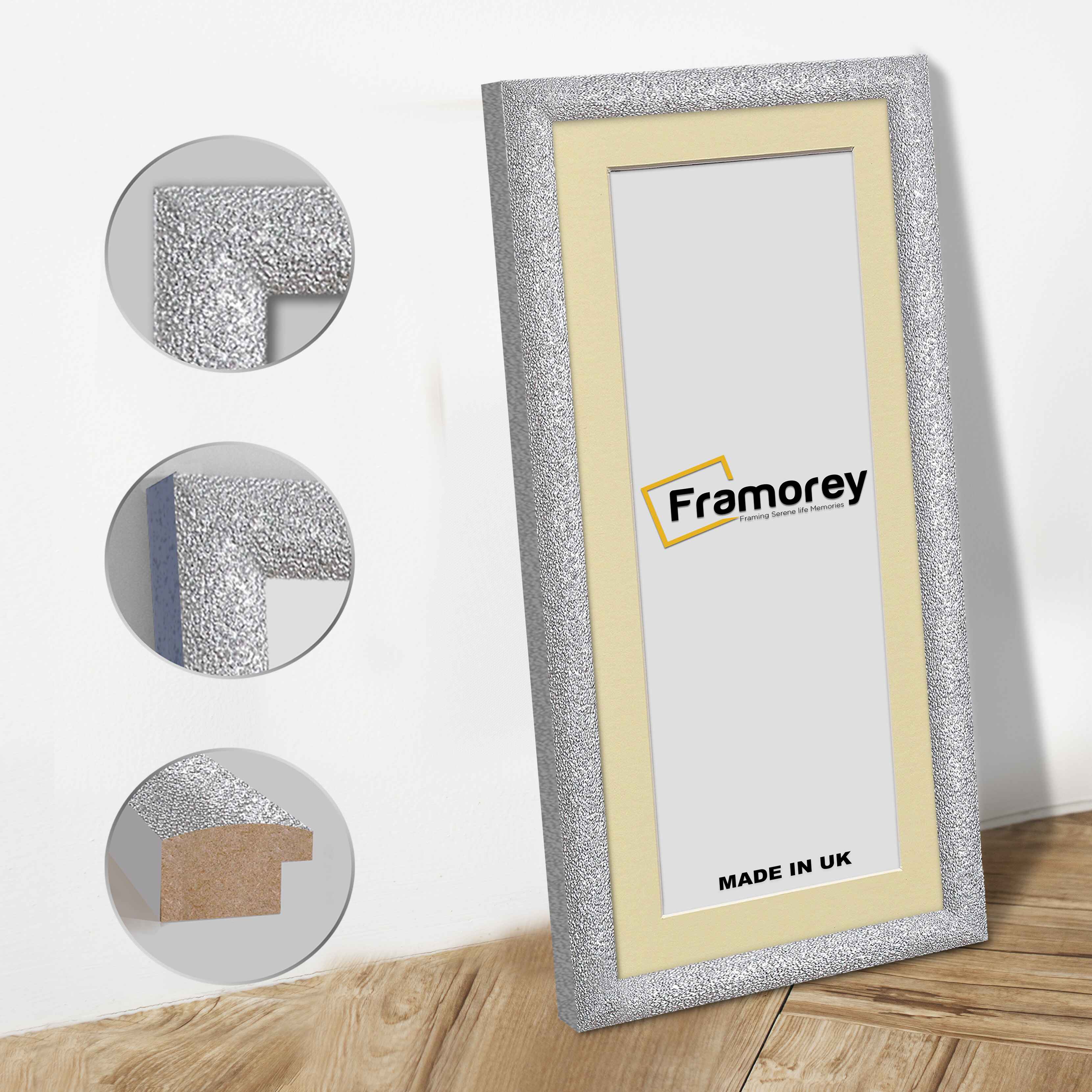 Panoramic Size Glitter Sparkle Silver Photo Frames With Ivory Mount