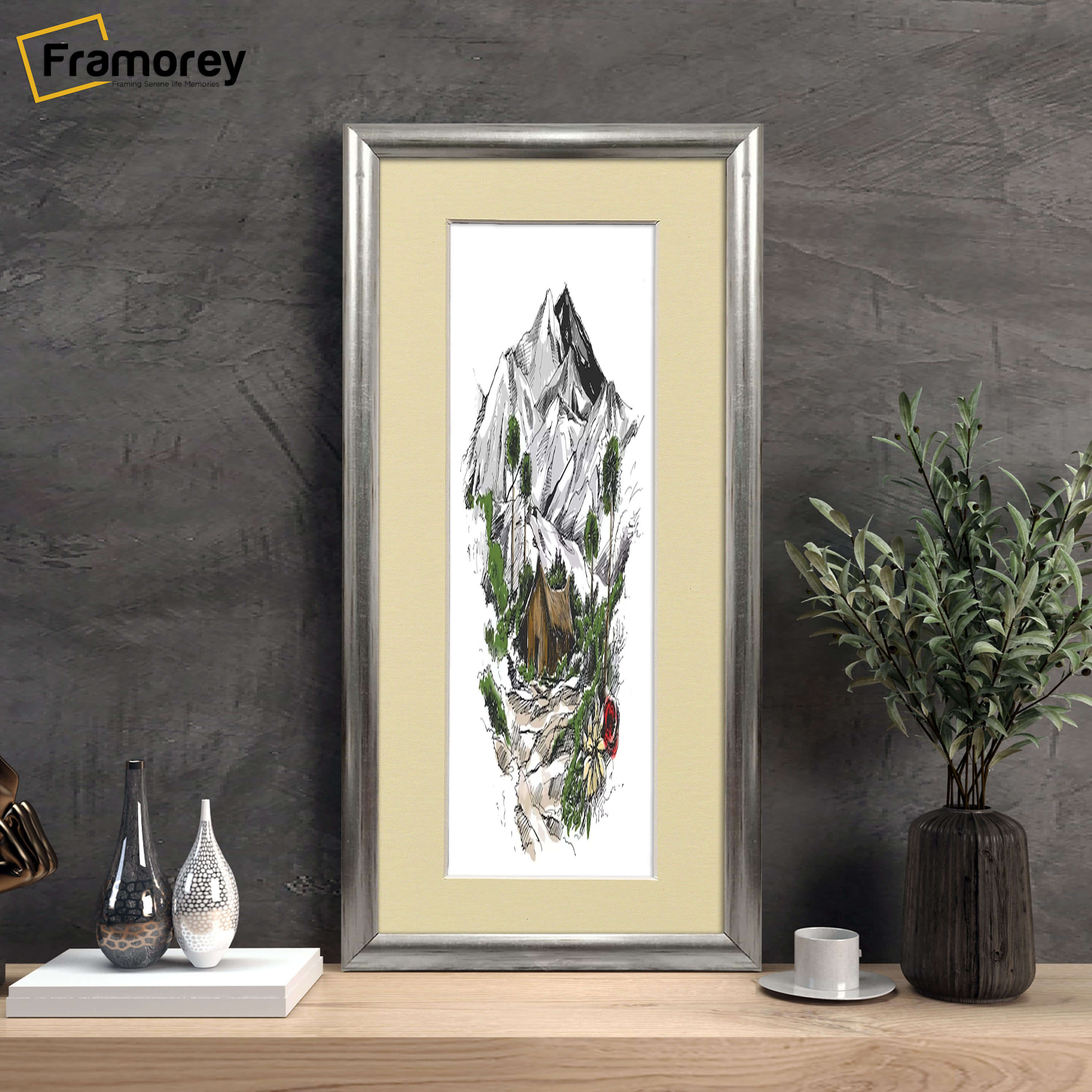 Silver Minimalist Panorama Style Poster Frame Wooden Frame With Ivory Mount