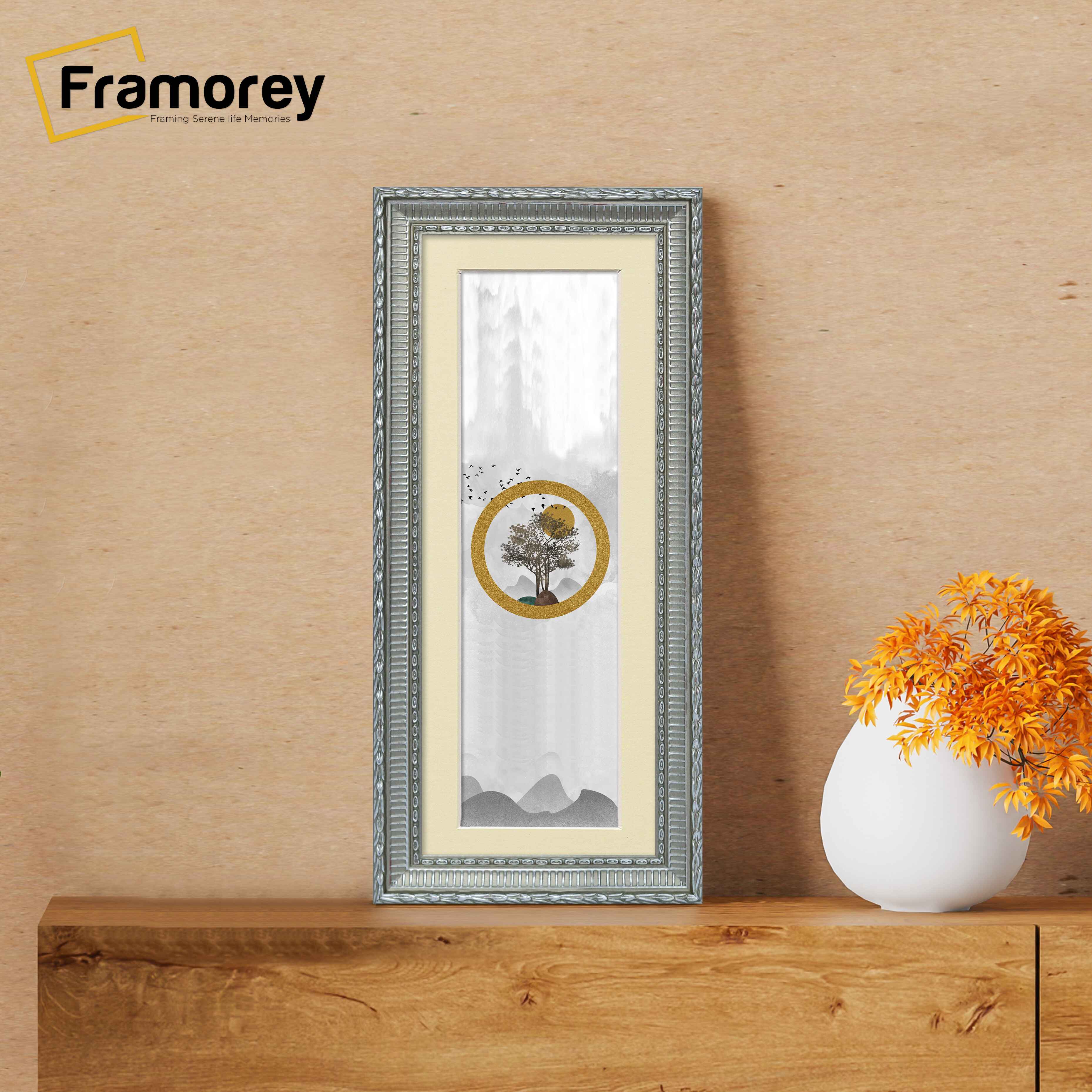 Panoramic Size Silver Picture Frame Mini Ornate Wall Frames With Ivory Mount