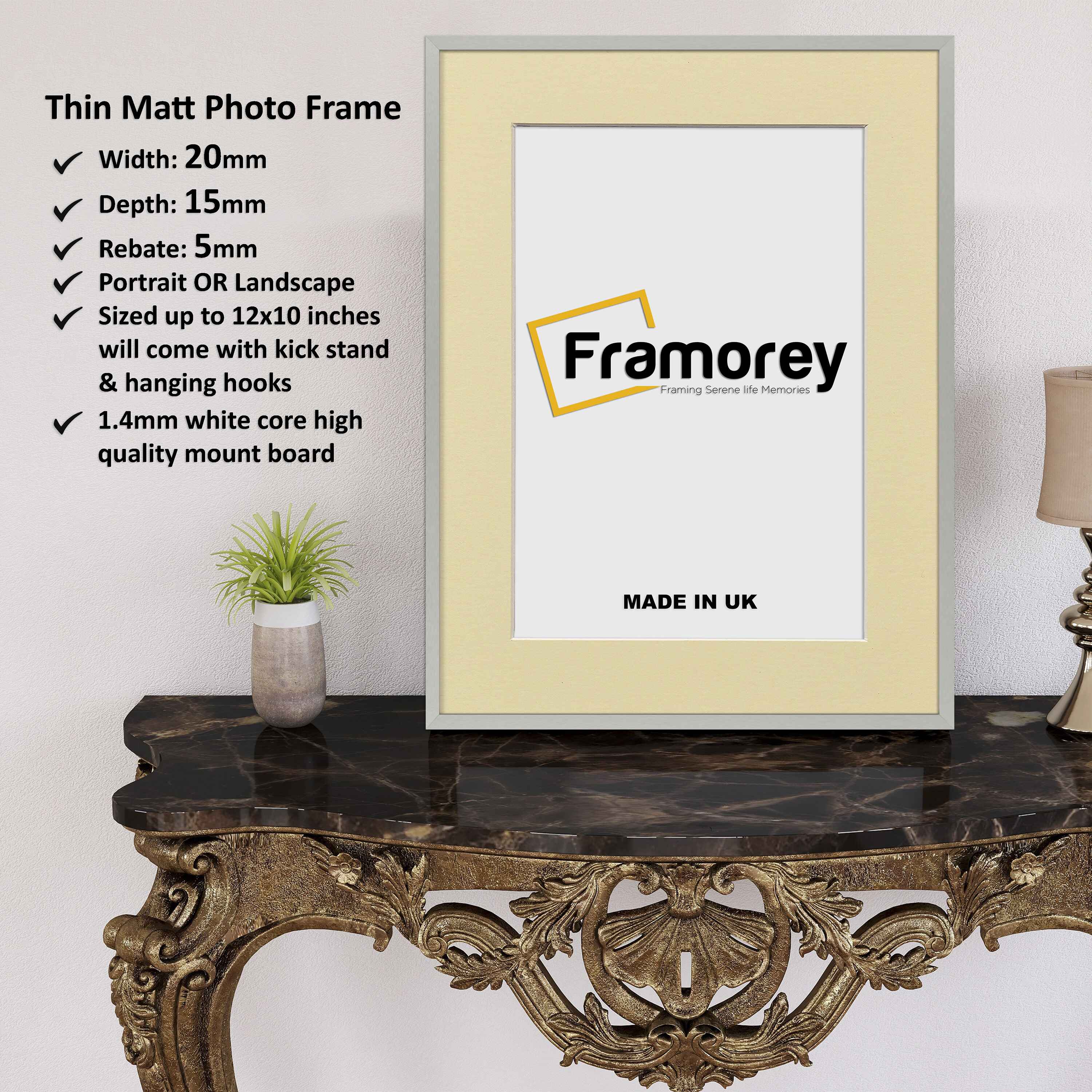Thin Matt Silver Picture Frame With Ivory Mount