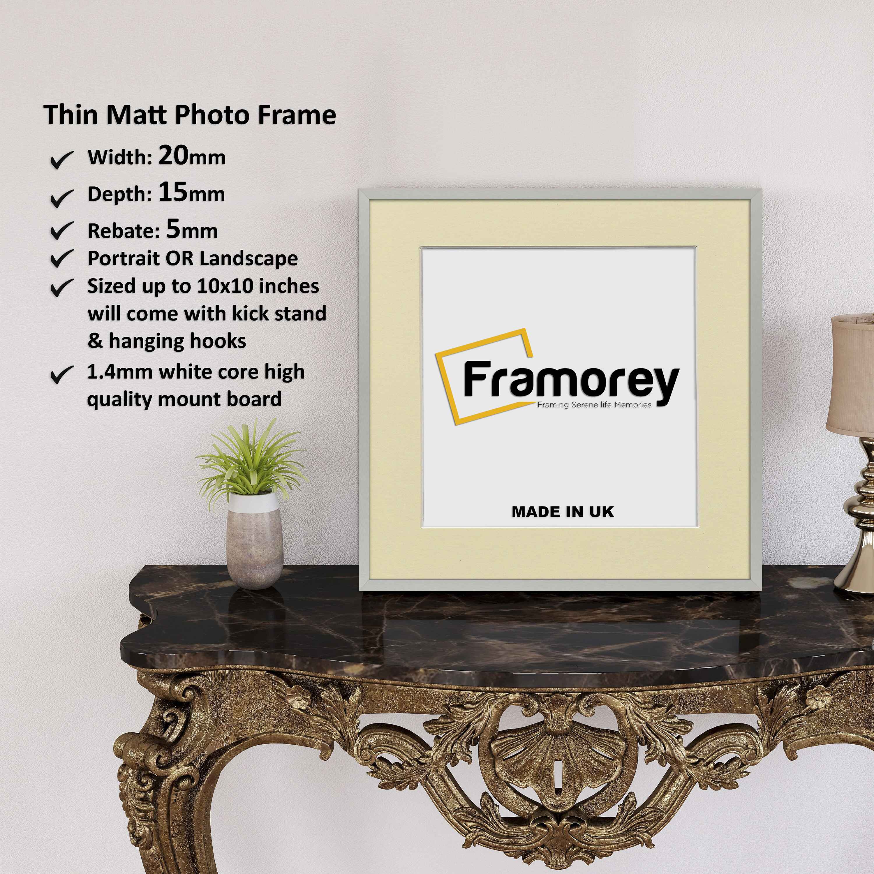 Square Size Silver Thin Matt Picture Frames With Ivory Mount