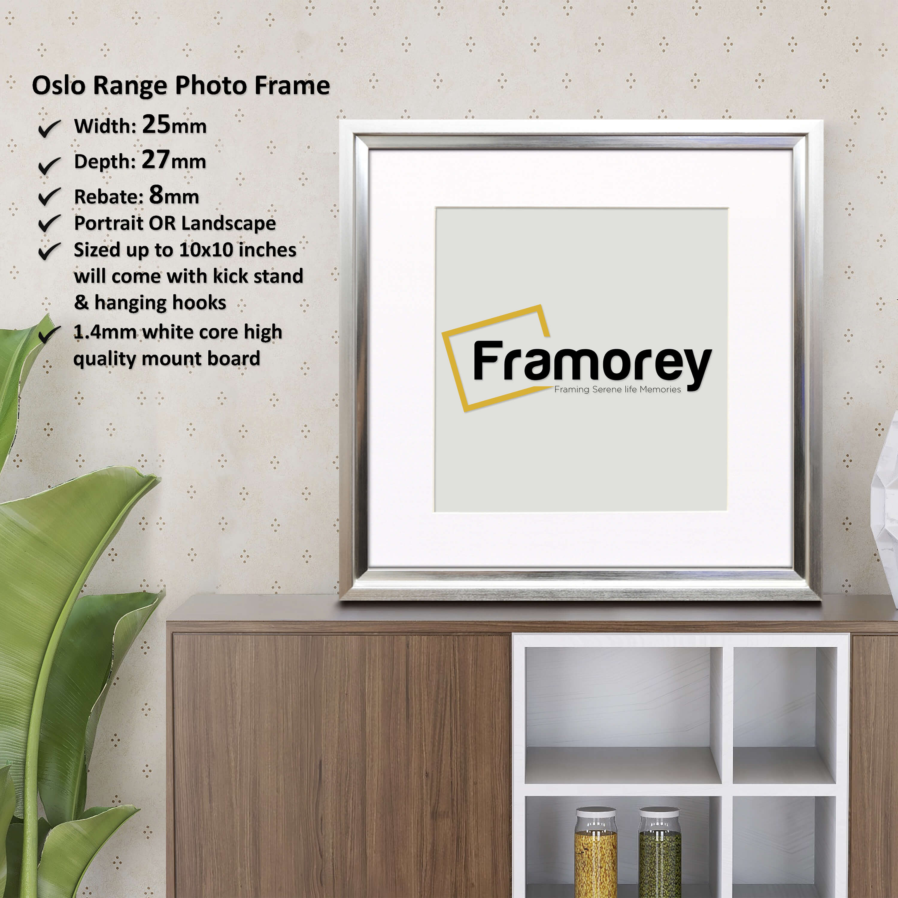 Square Size Silver Oslo Photo Frames Wall Art Frames With White Mount
