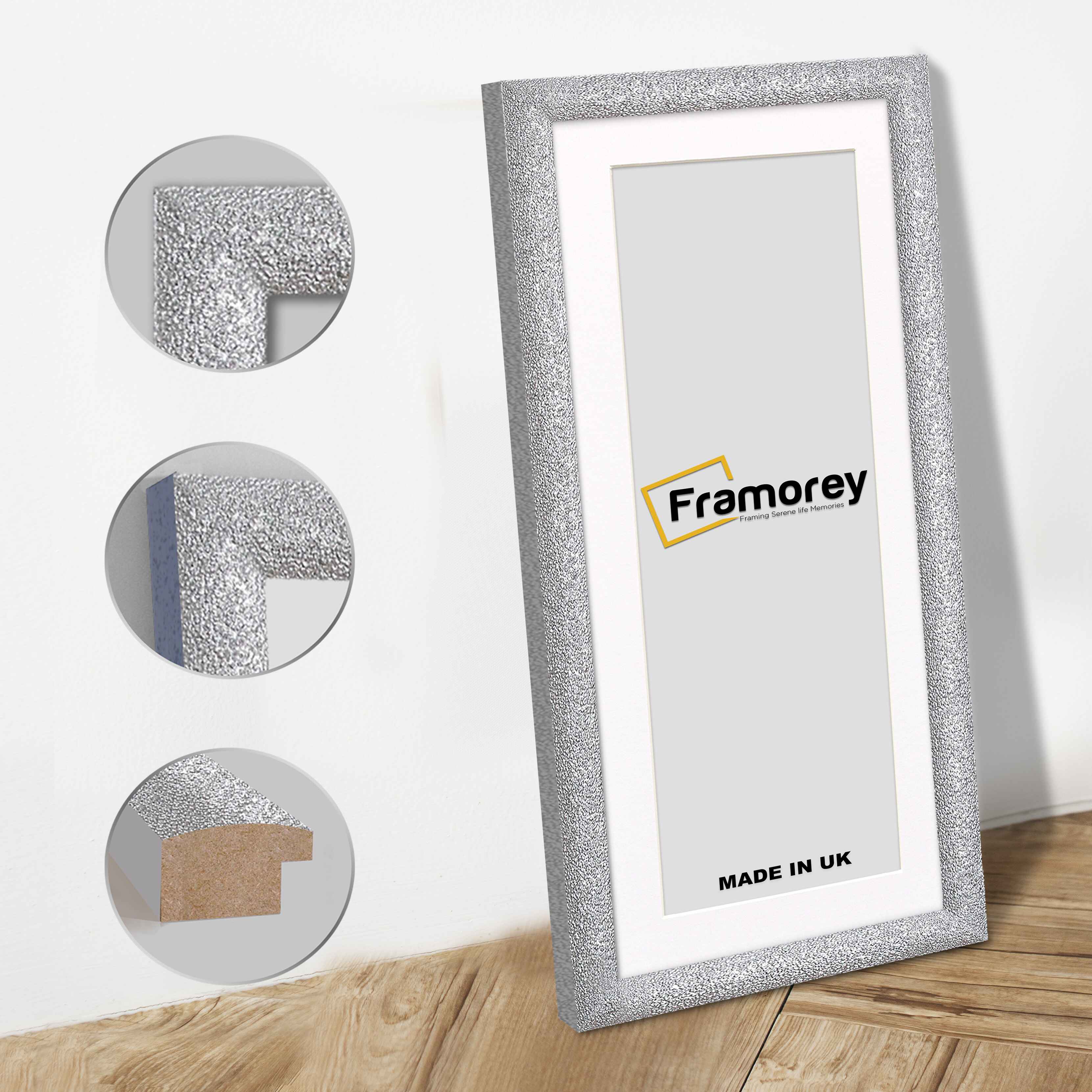 Panoramic Size Glitter Sparkle Silver Photo Frames With White Mount