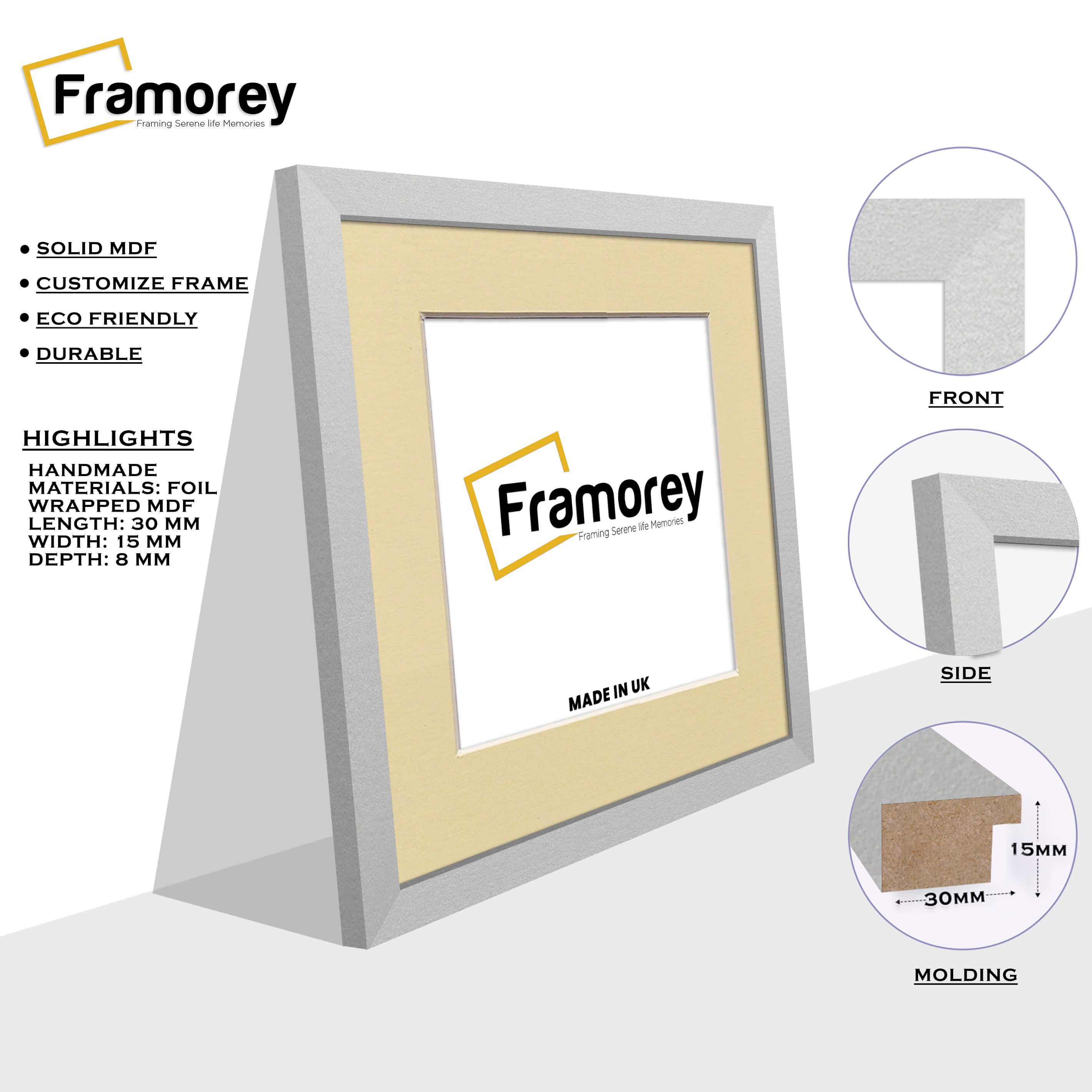 Square Size Silver Picture Frame With Ivory Mount