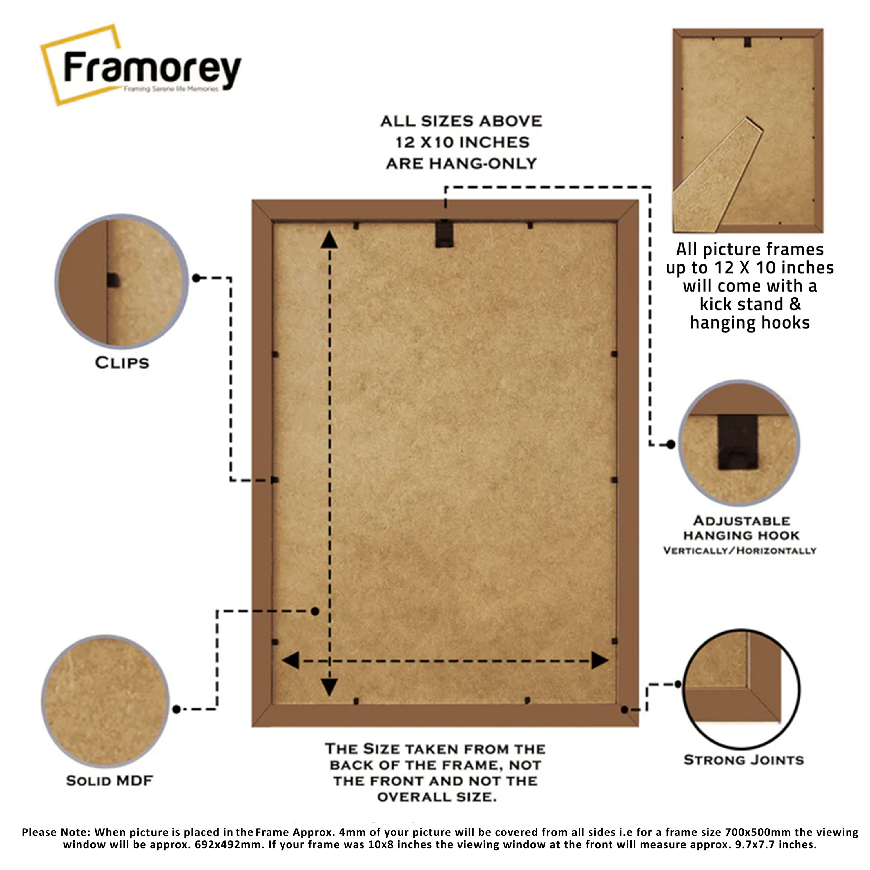 Thin Oak Photo Frame Backside View Poster Frame Highlighting it's Features