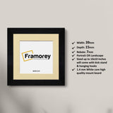 Square Size Ash Black Photo Print Frames with ivory mount with some details .