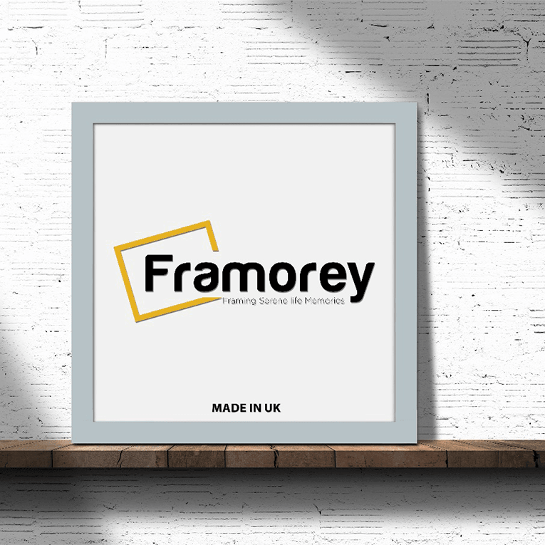 Square Size Light Grey Picture Frame on a wooden surface.