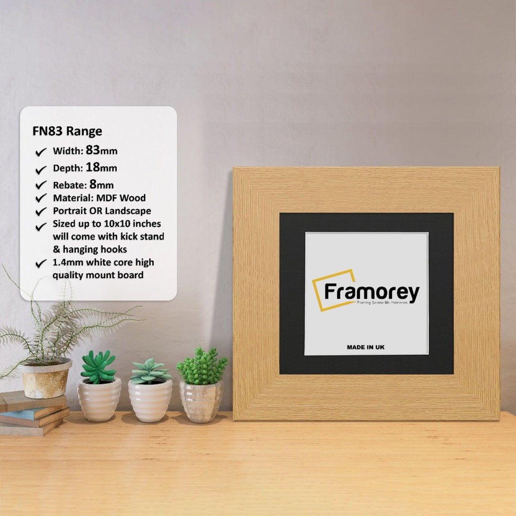 Square Oak Photo Print Frame with Black Mount with some detail on its measurement.