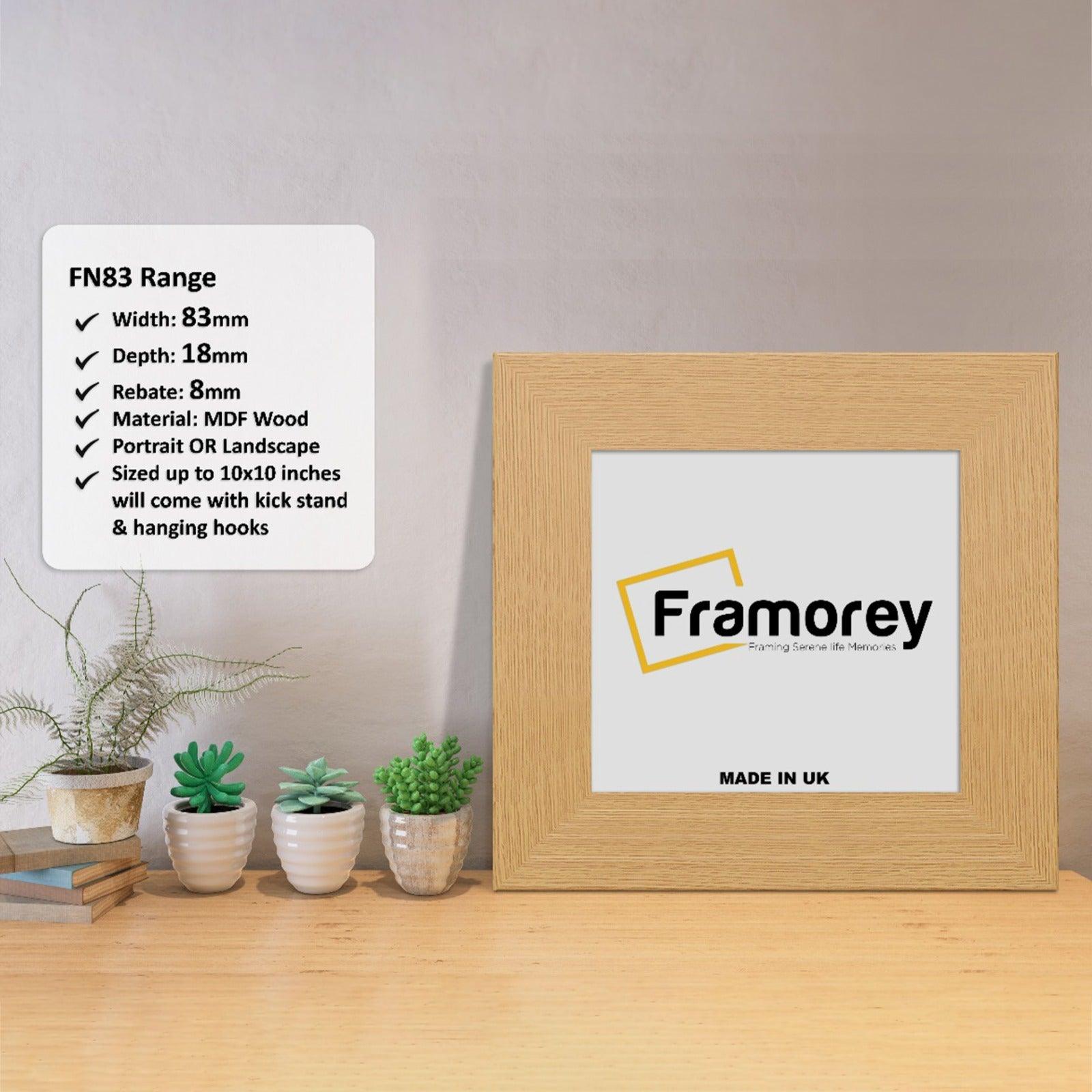 Square Oak Photo Print Frame Handmade Wooden Frame with some detail on its measurement.