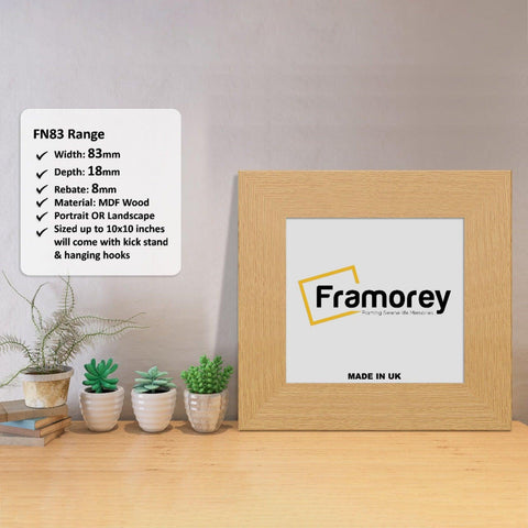 Square Oak Photo Print Frame Handmade Wooden Frame with some detail on its measurement.