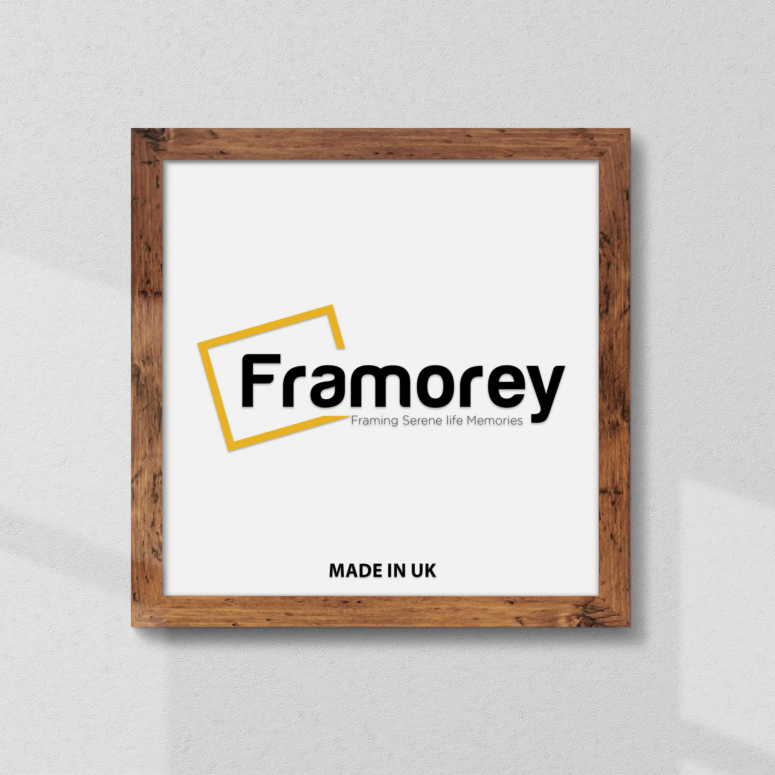 Square Size Rustic Oak Poster Frame on a plane surface .