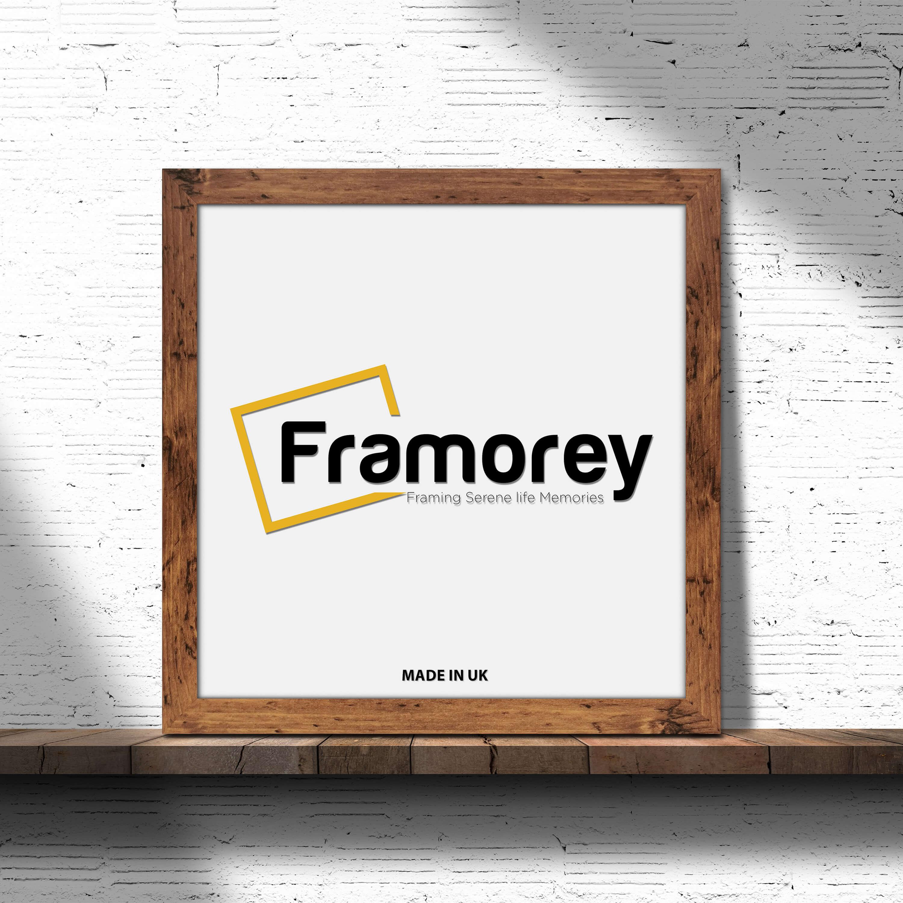 Square Size Rustic Oak Picture Frame on a wooden surface.