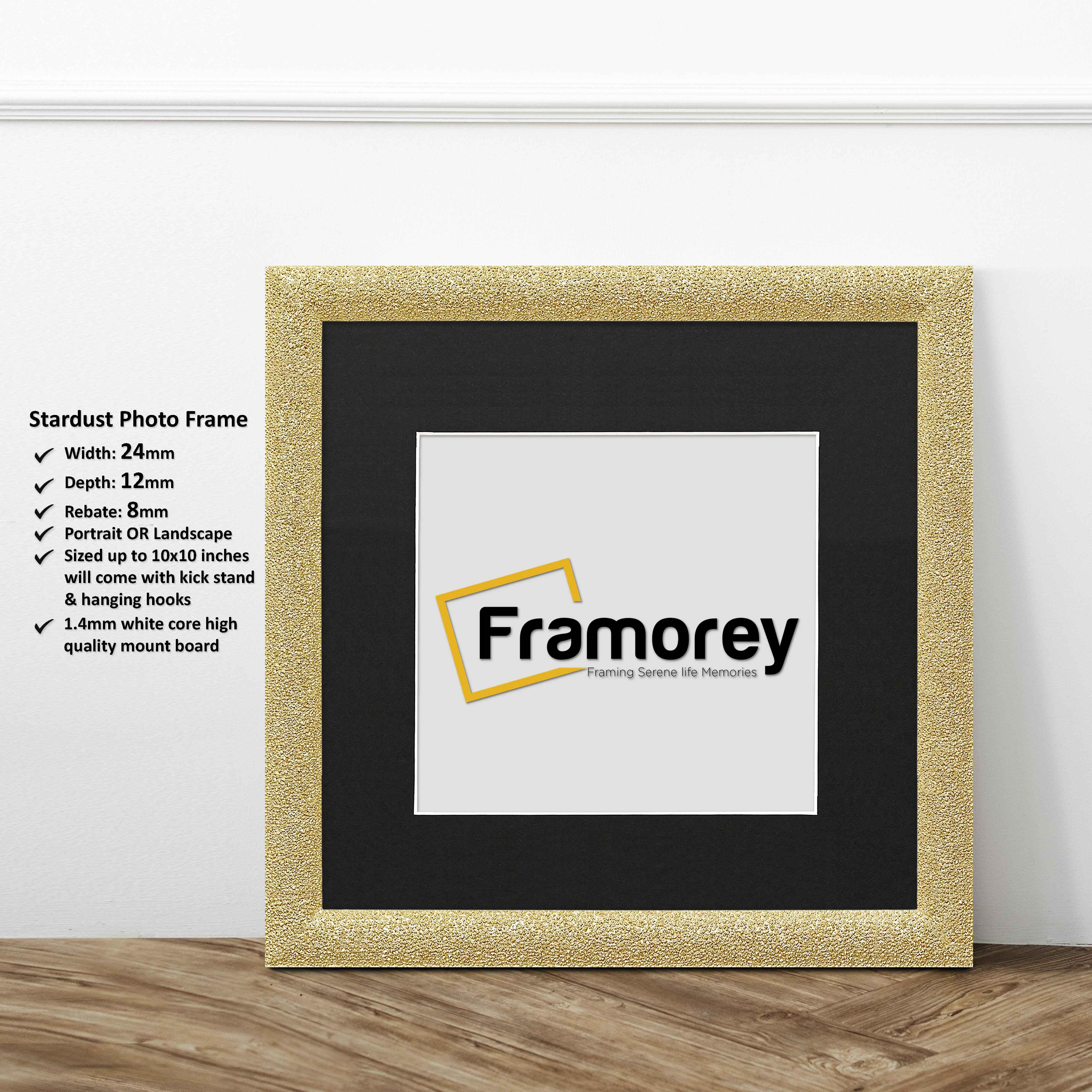 Square Size Glitter Sparkle Gold With Black Poster Frames standing with the wall  