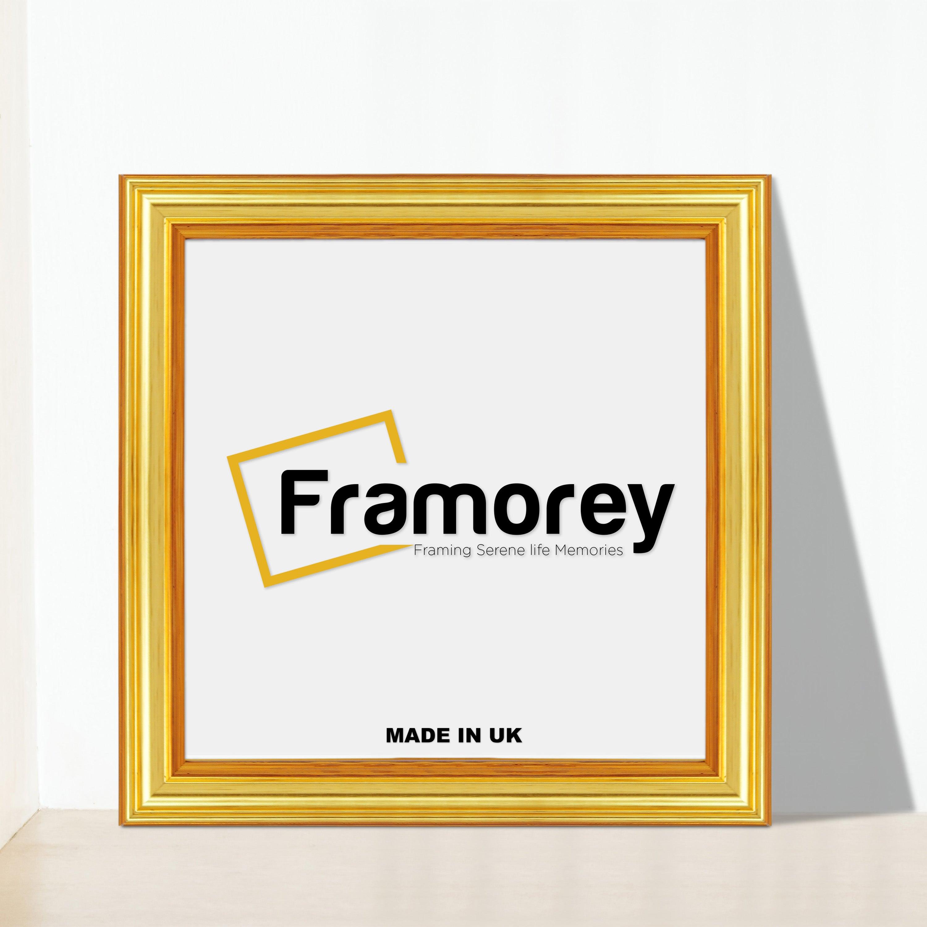 Square Size Gold Picture Frames Photo Frames leaning with the wall on a flat surface.
