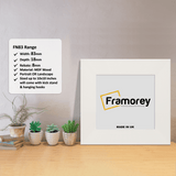 Square White Photo Frame with some detail on its measurement.