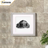 Square silver reverse style poster frame with white mount is hanging on wall
