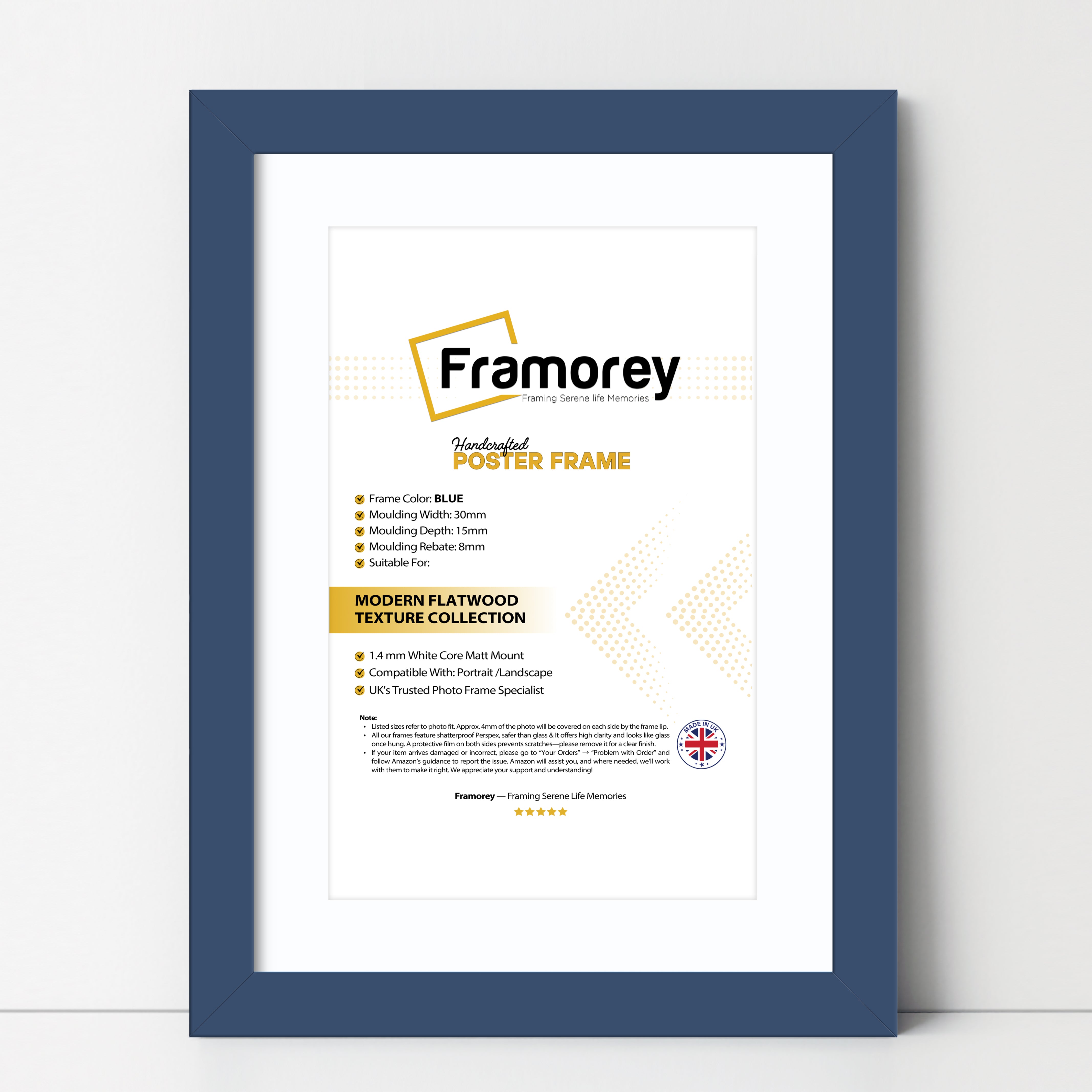 Blue Picture Frame with White mount Wall Decor Frames