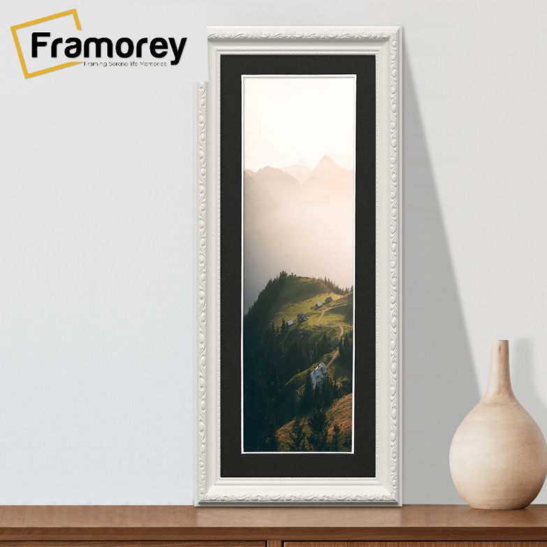 Panoramic Size White Picture Frame Shabby Wall Frames With Black Mount