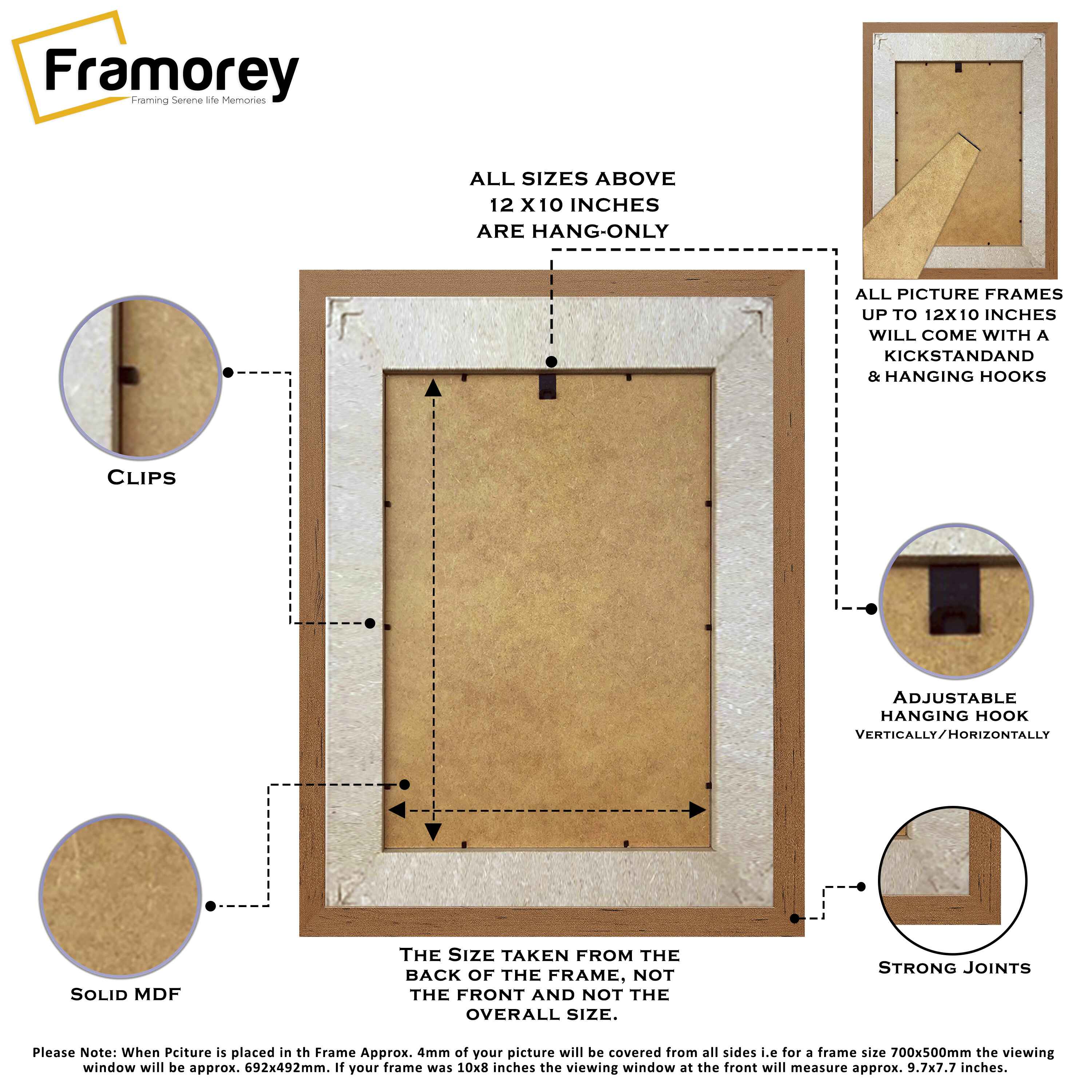 Walnut Wooden Picture Frames Big Step Style, With White Mount