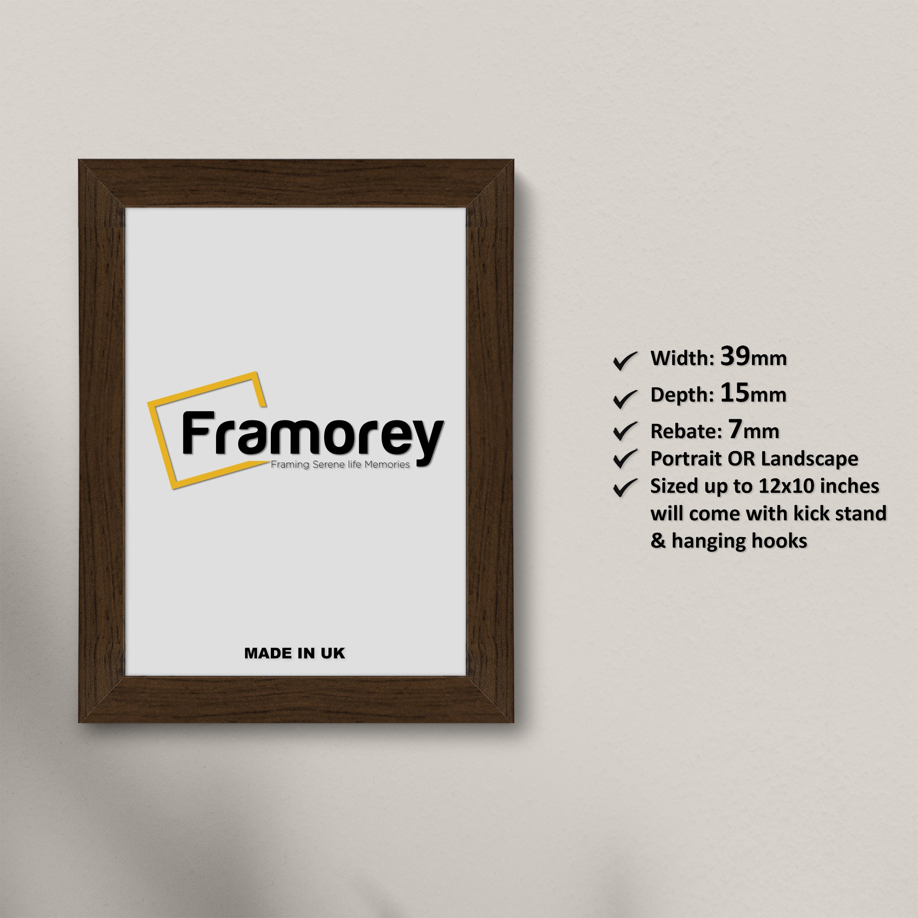 Modern walnut wood picture frame, front view dark wood photo frame for gallery wall art display