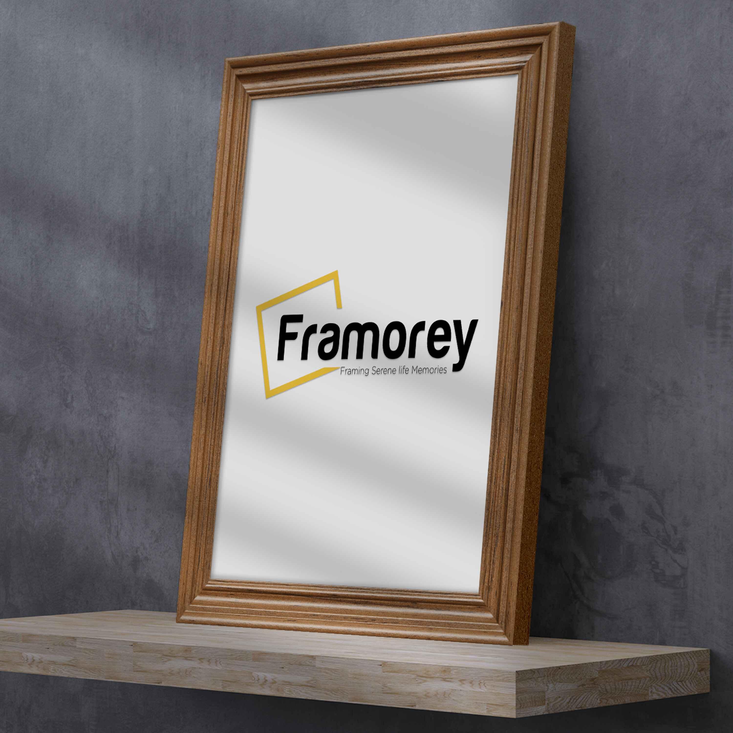 Side view of a Swept Style Walnut Picture Frame Wall Décor Photo Frame is leaning with the wall on a wooden slab.