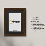 Modern walnut with black mount wood picture frame, front view dark wood photo frame for gallery wall art display