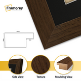 close view of walnut With Black Mount finish wooden picture frame Featuring Molding Side view, Texture and Material