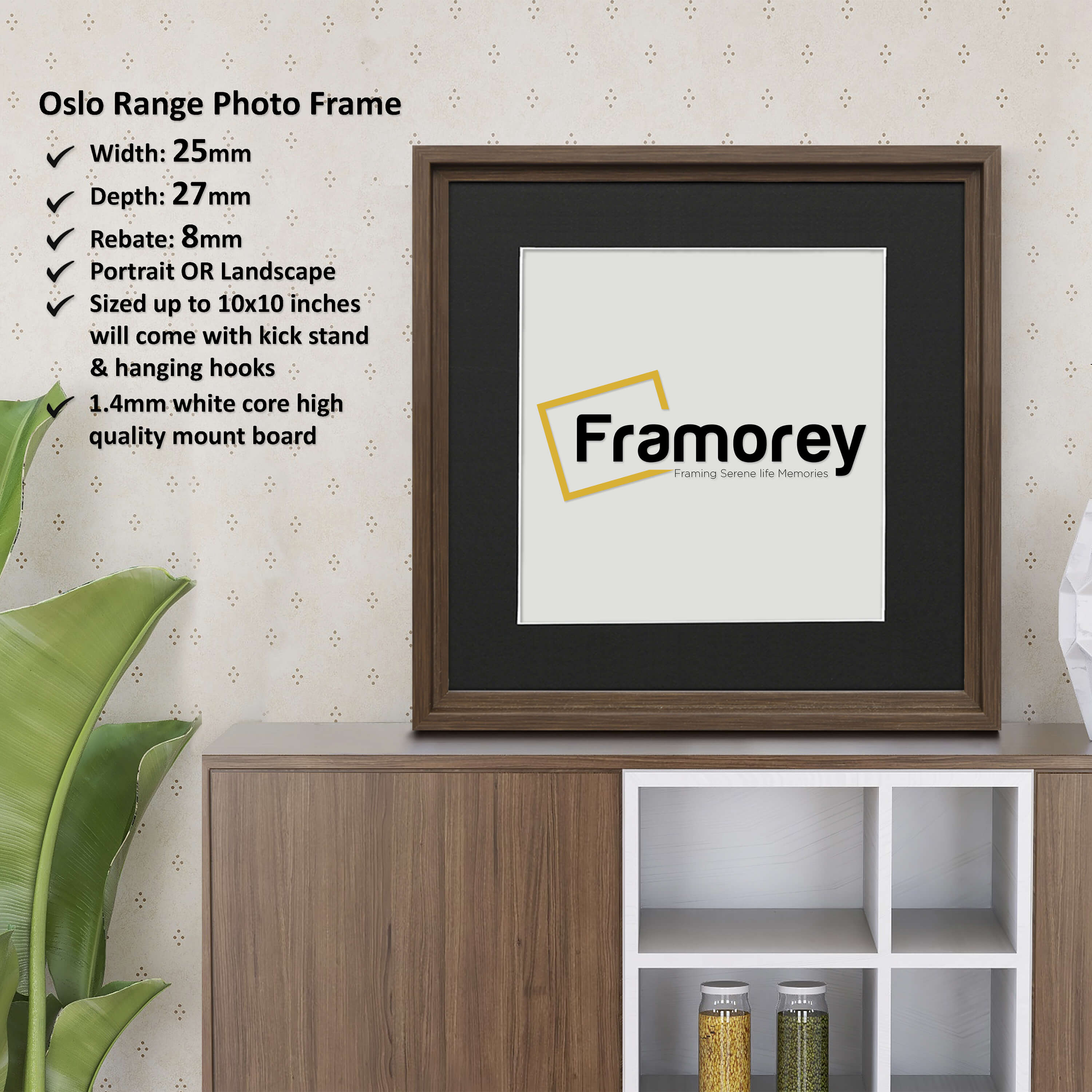 Square Size Walnut Oslo Photo Frames Wall Art Frames With Black Mount