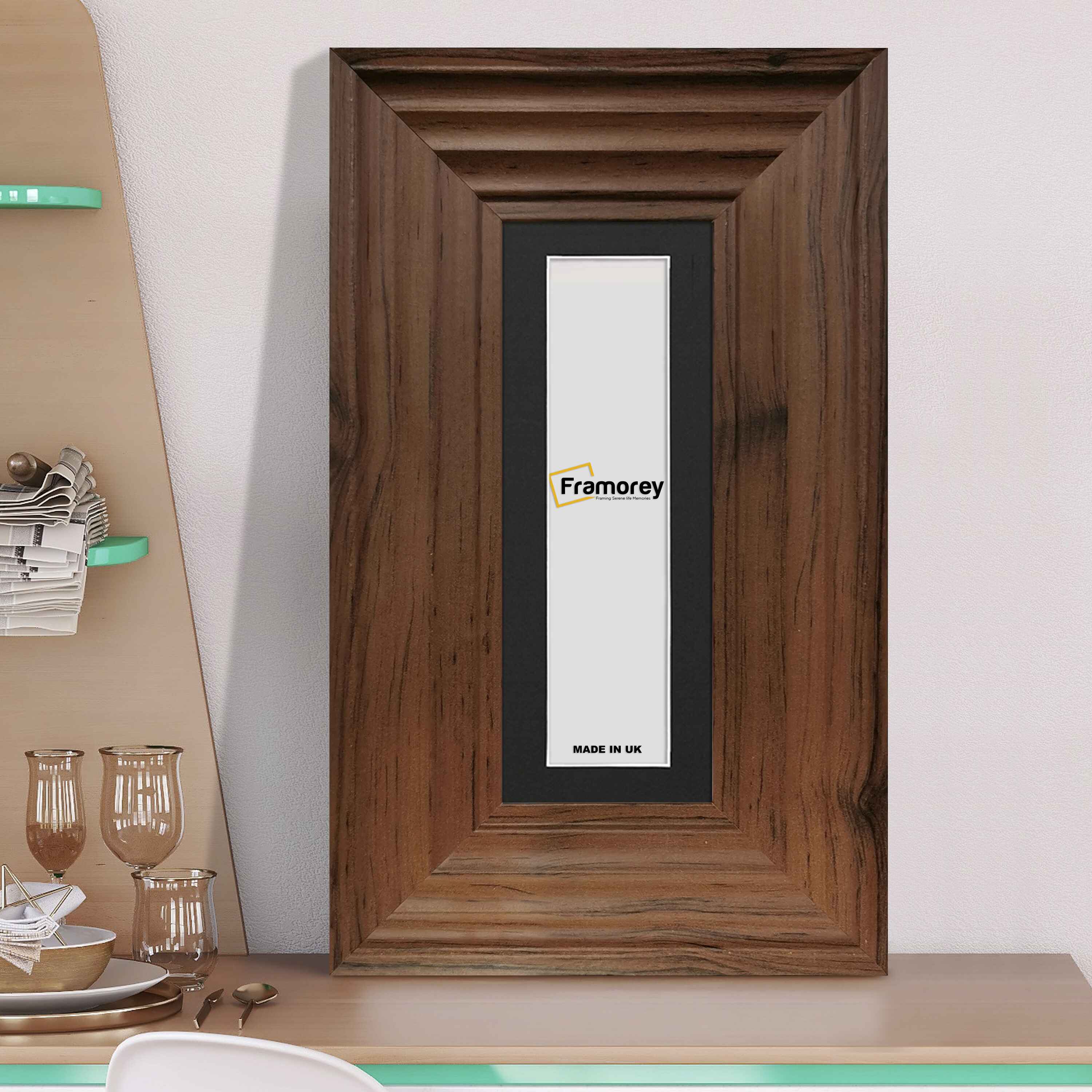 Panoramic Size Walnut Wooden Picture Frame Big Step, With Black Mount