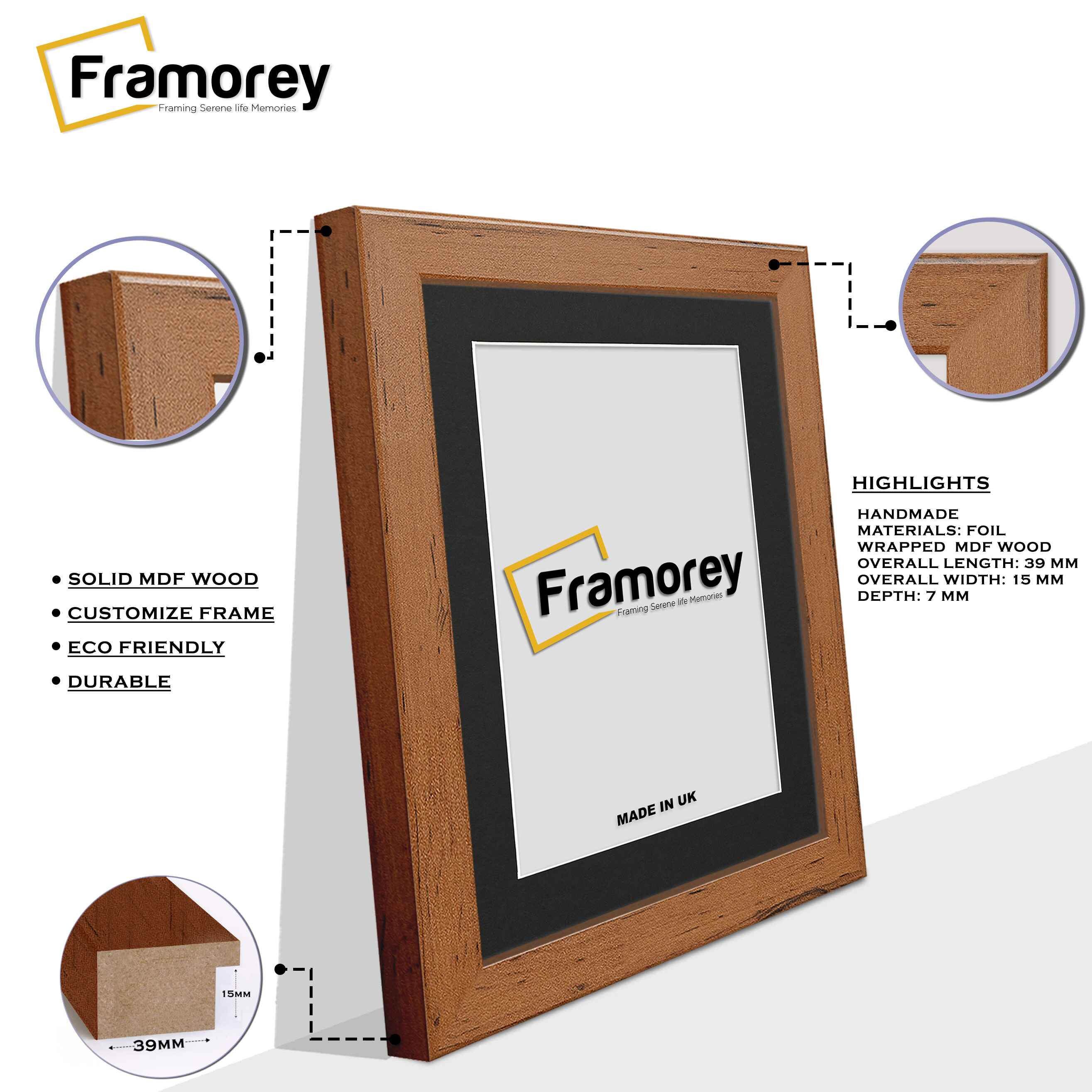 Walnut Picture Photo Frames Handmade Wooden Effect Poster Frames With Black Mount