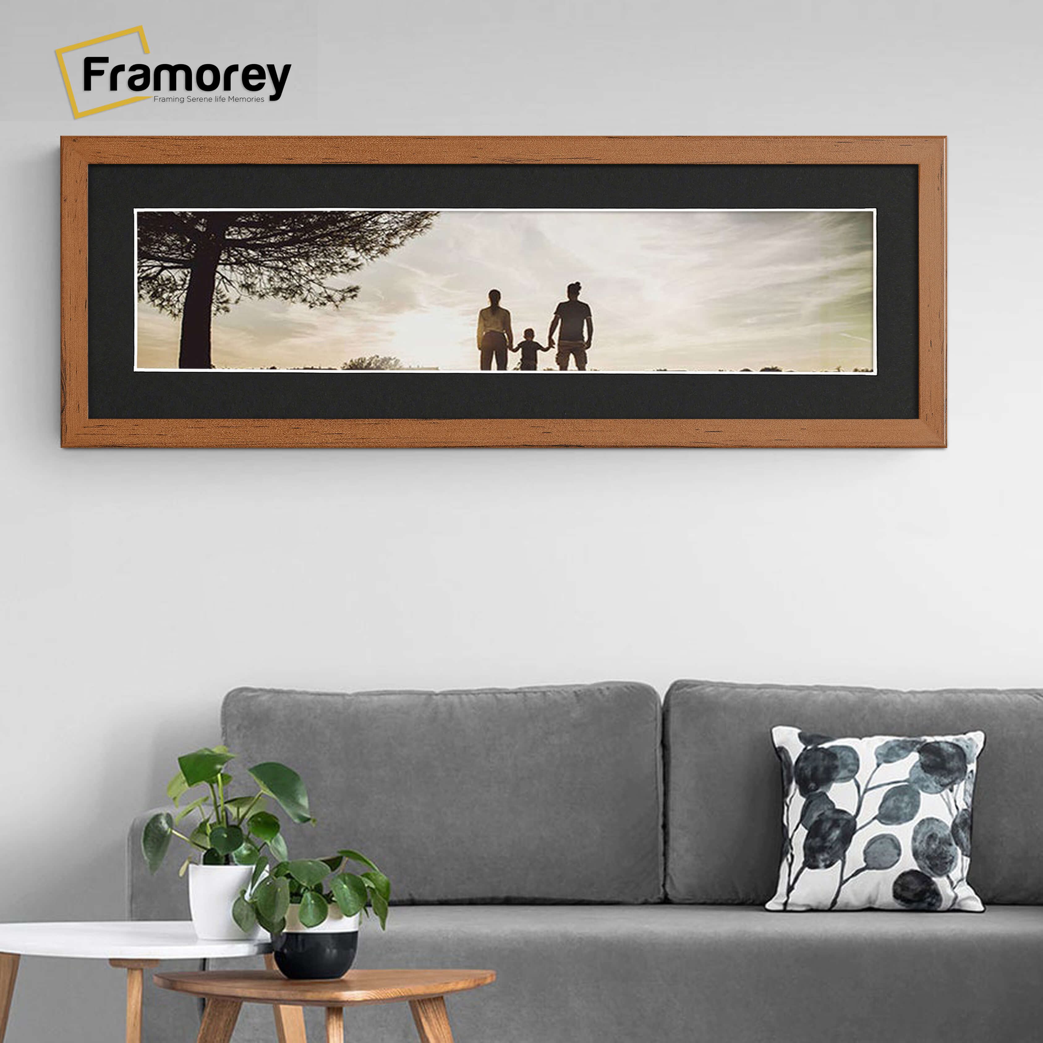 Panoramic Walnut Picture Frame With Black Mount Wall Décor Frame